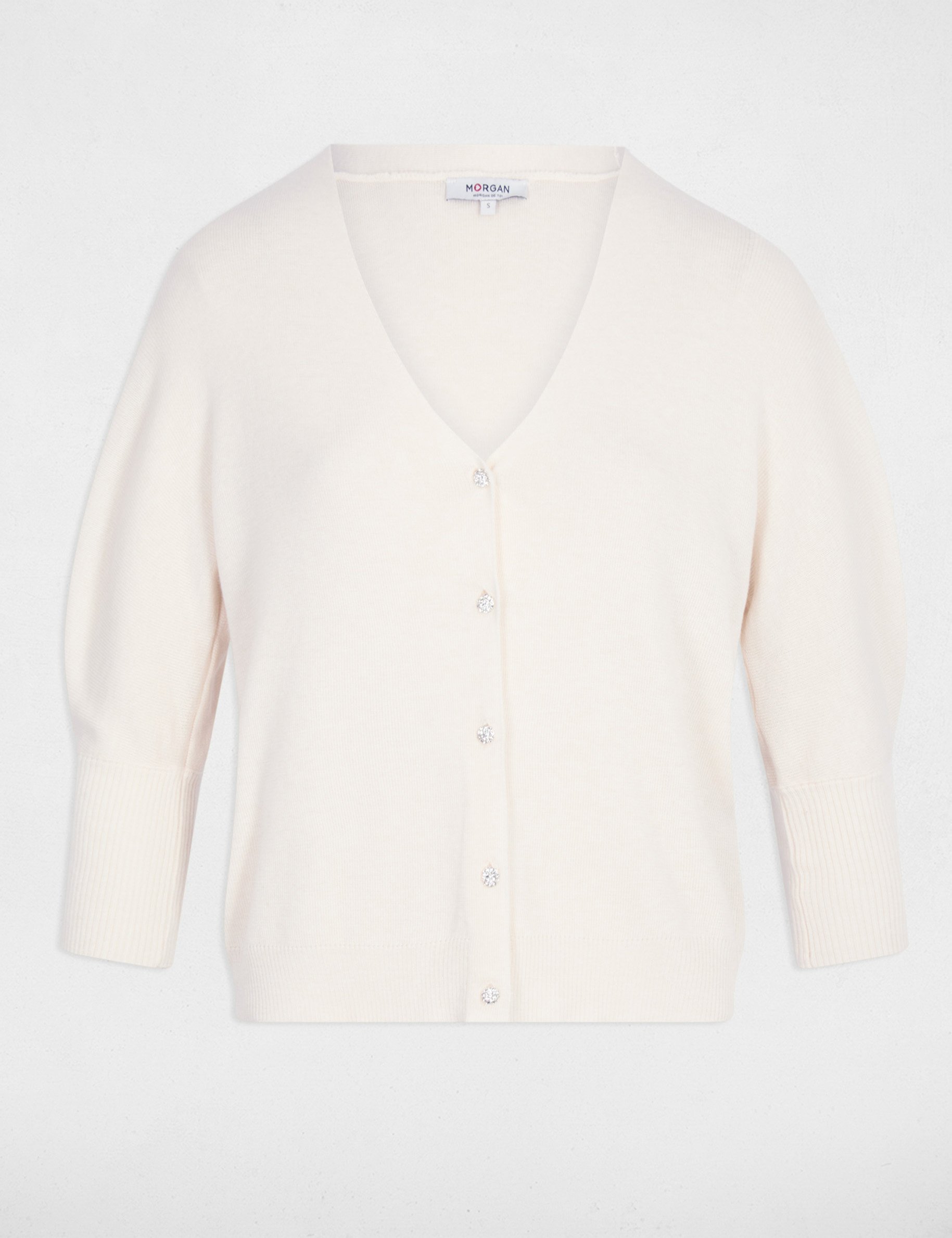 Gilet col en V manches longues ivoire femme