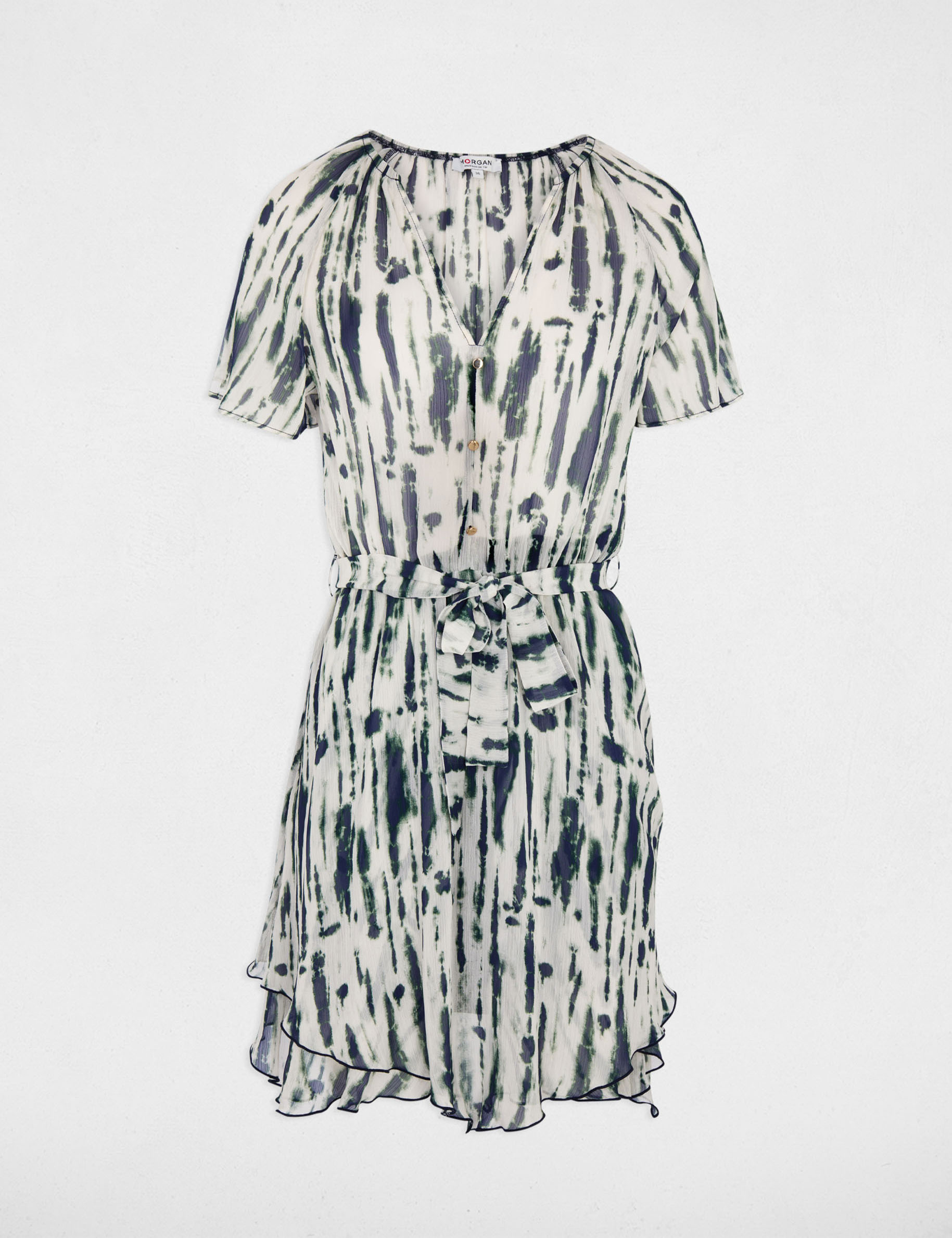 Robe courte col v multicolore femme