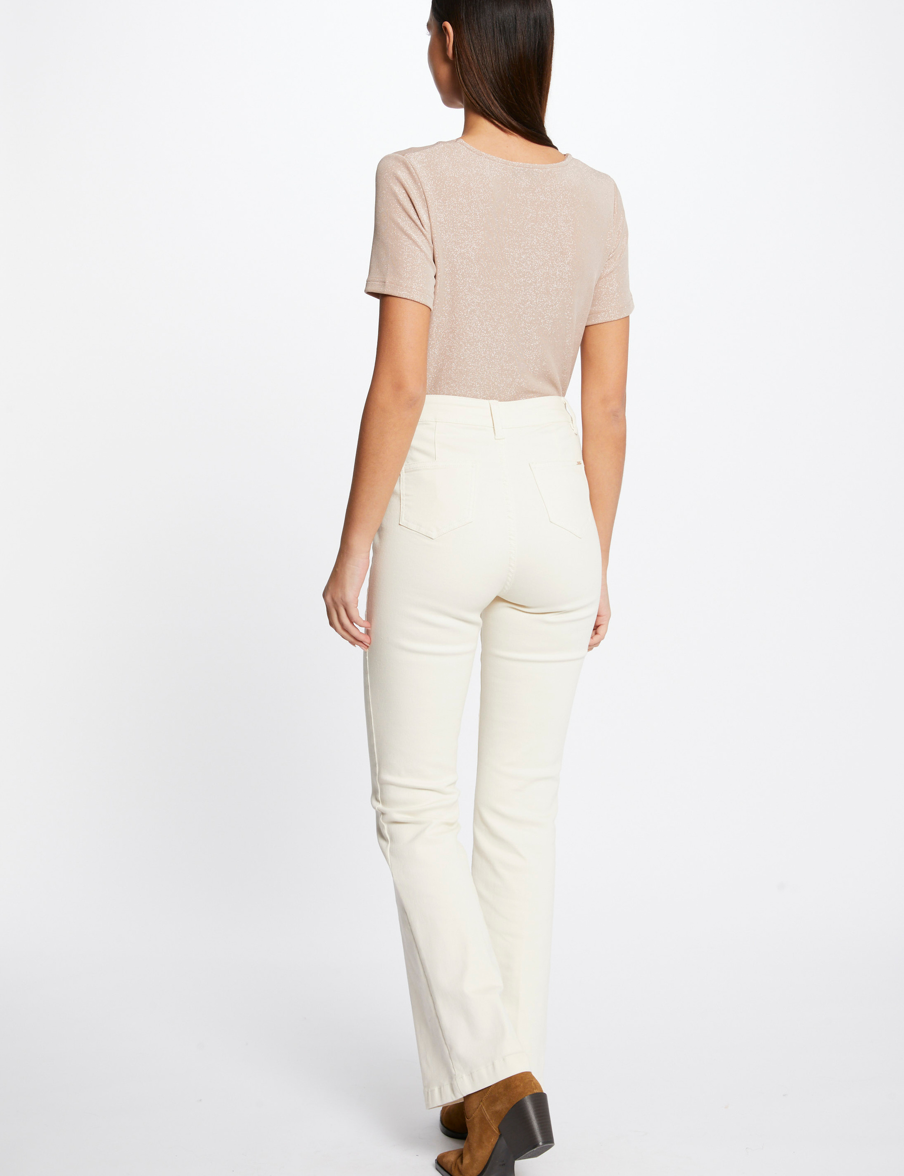Pantalon droit avec pinces ivoire femme