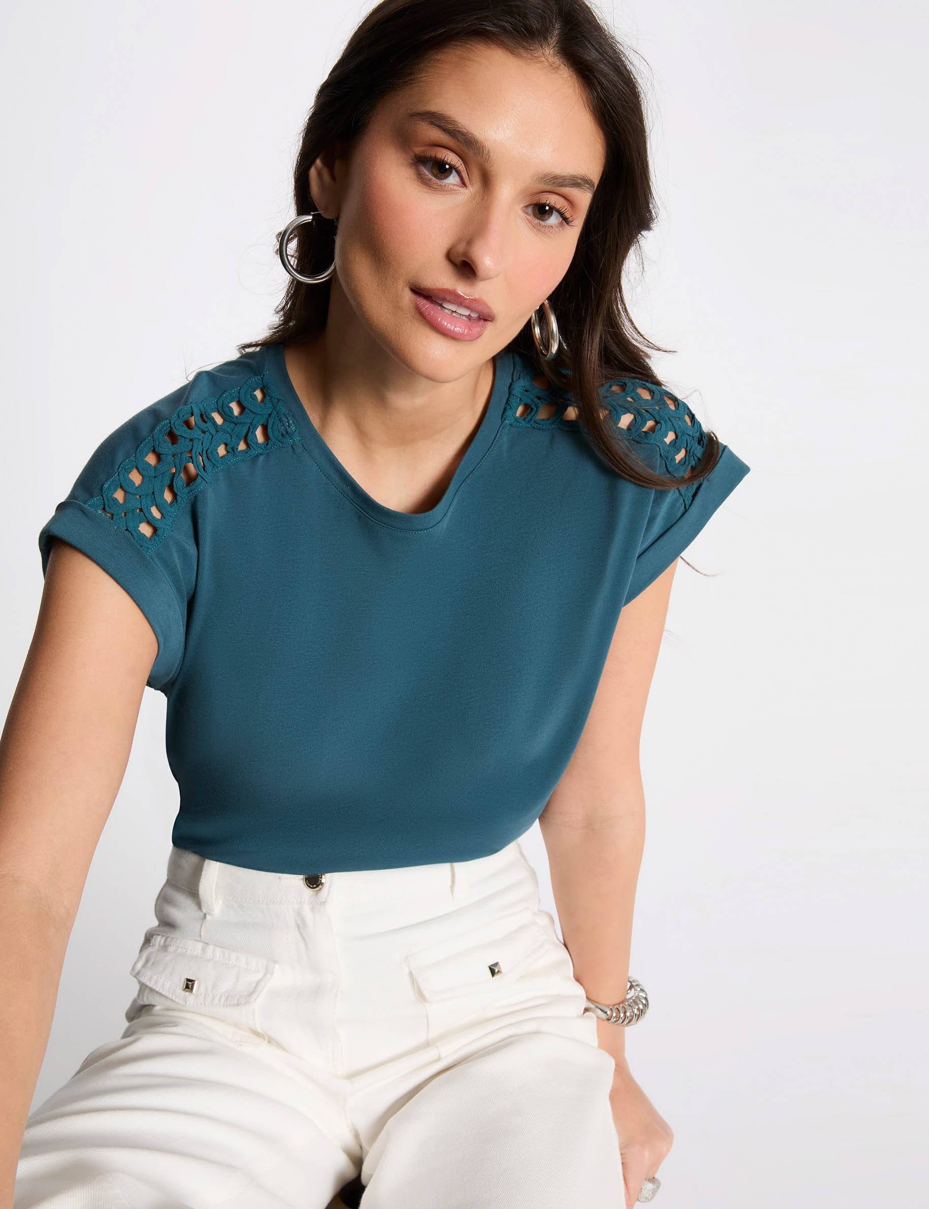 t shirt met korte mouwen bleu petrole vrouw T-shirt met korte mouwen bleu pétrole vrouw