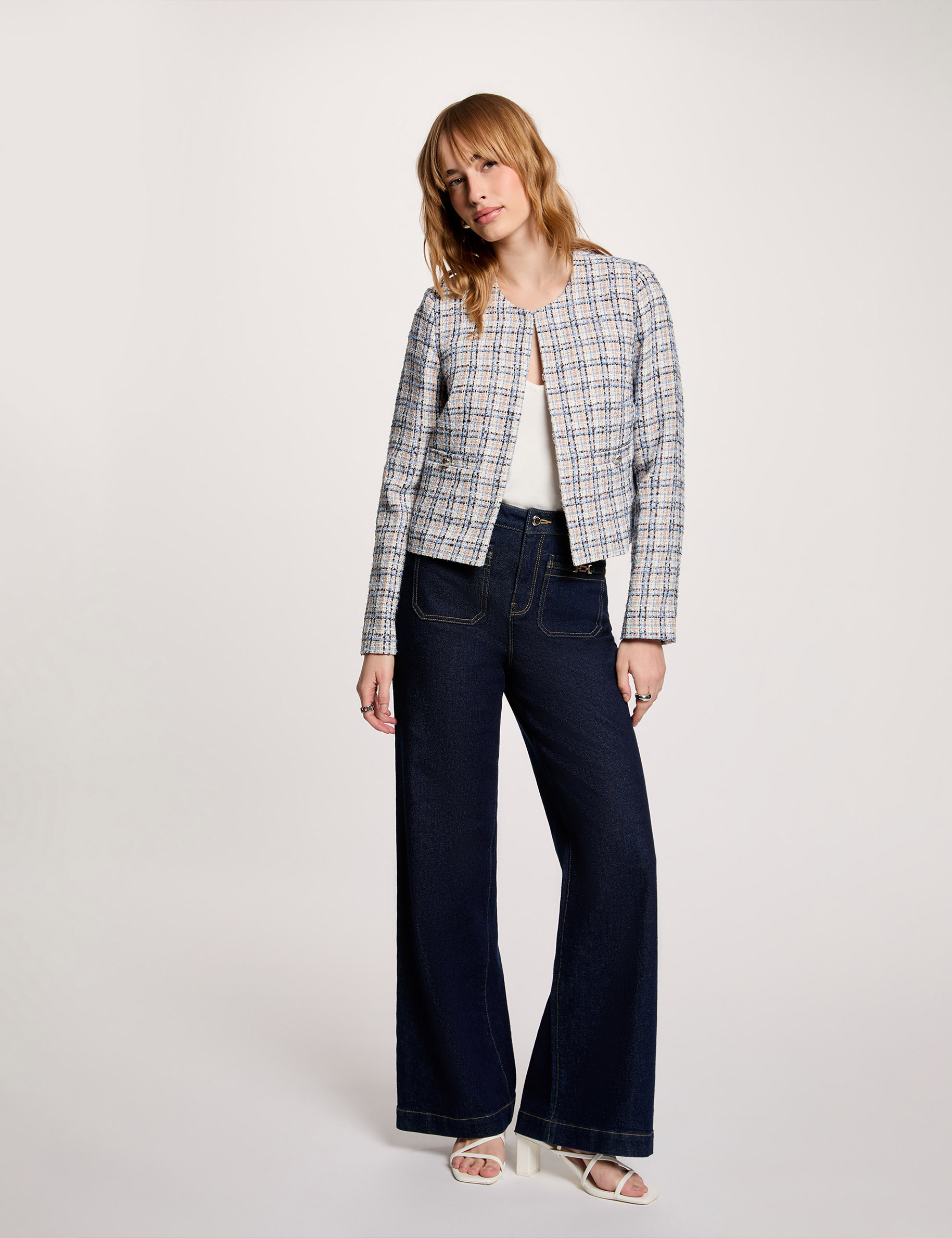 Getailleerde tweed jas meerkleurig vrouw