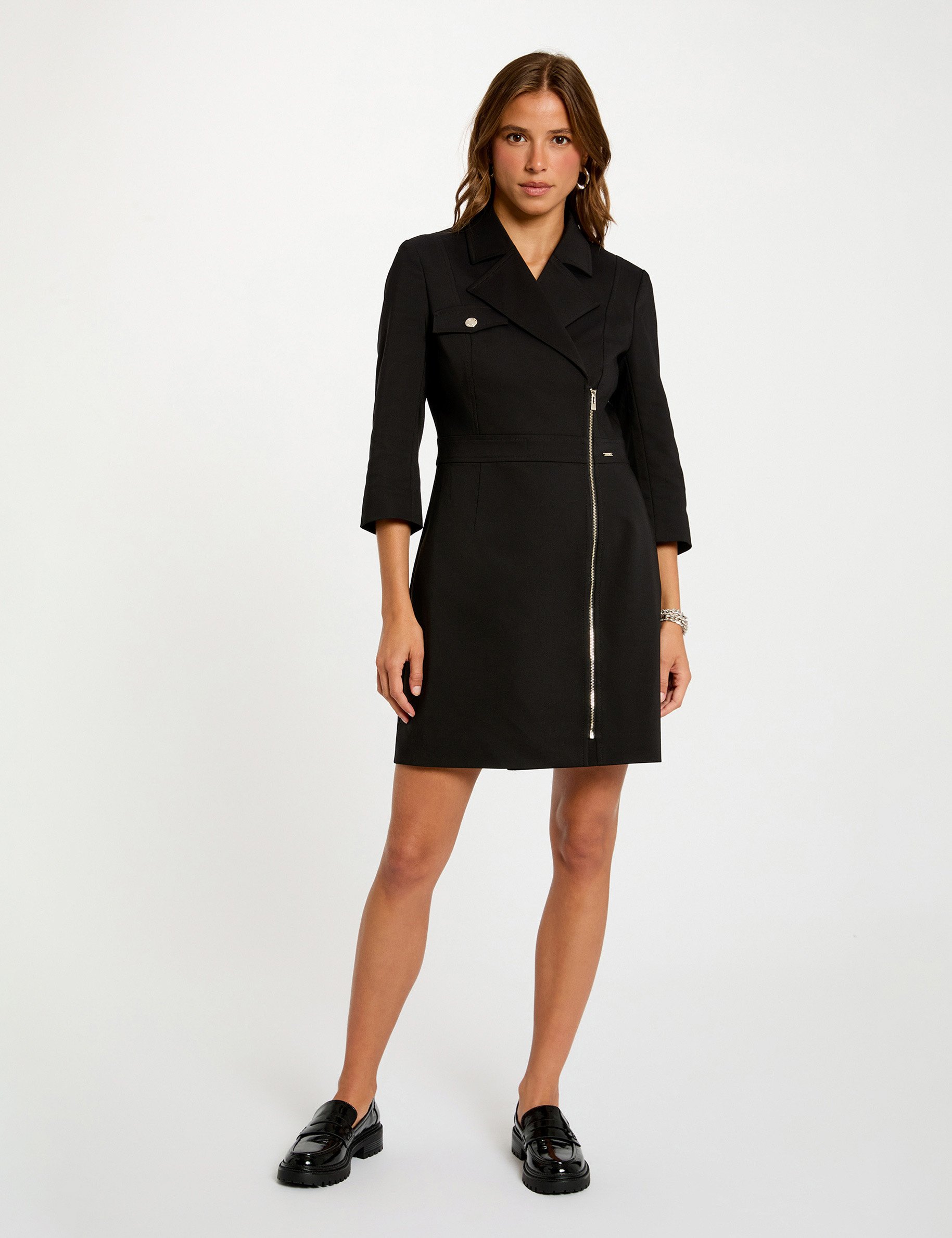Robe courte col à revers noir femme