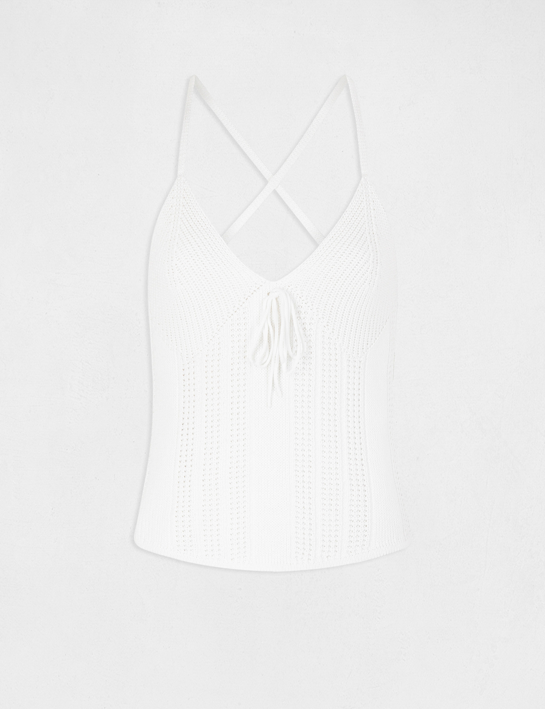 Débardeur pull à bretelles croisées ecru femme Débardeur pull à bretelles croisées ecru femme