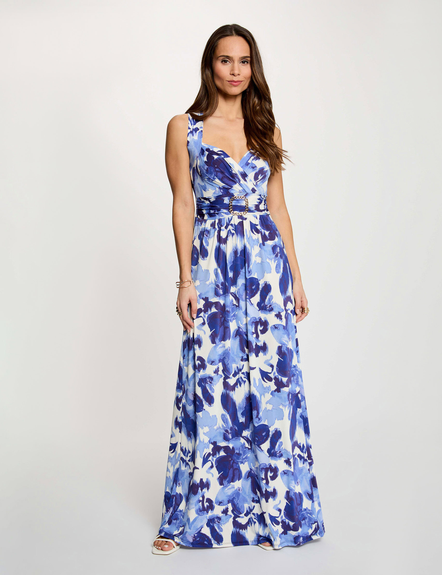 Robe longue col coeur multicolore femme