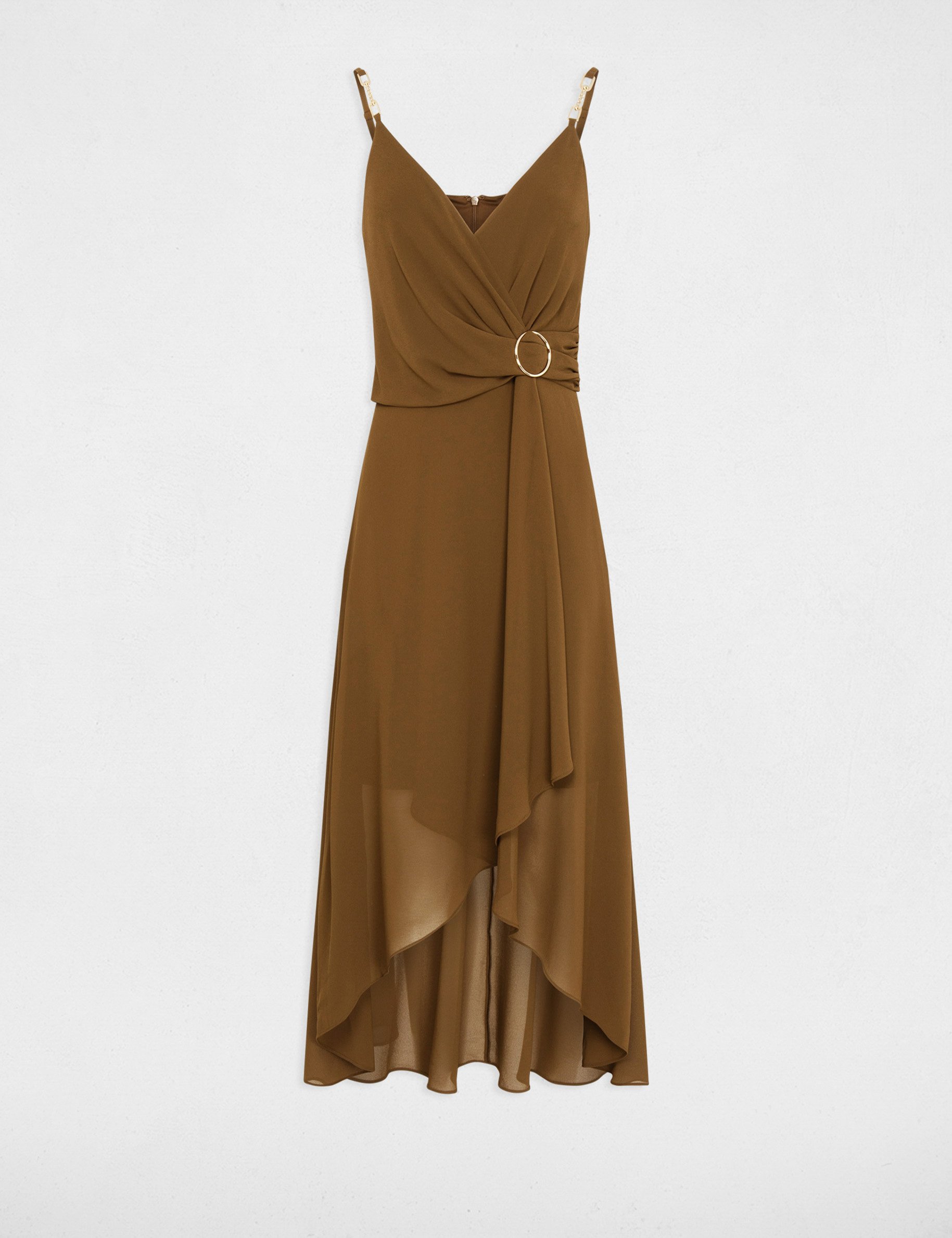 Midi-jurk met spaghettibandjes brons vrouw