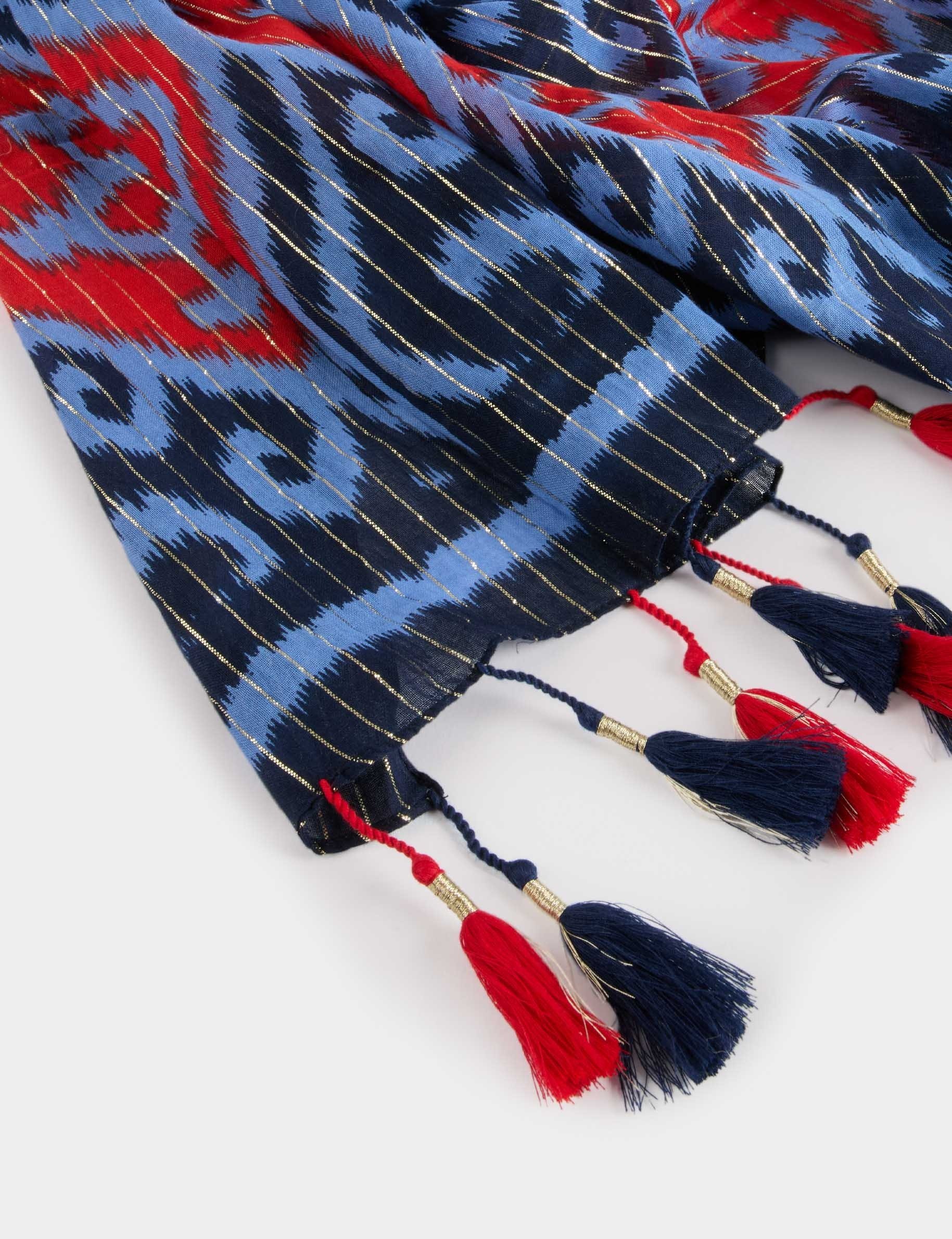 foulard imprime a pompons multicolore femme Foulard imprimé à pompons multicolore femme