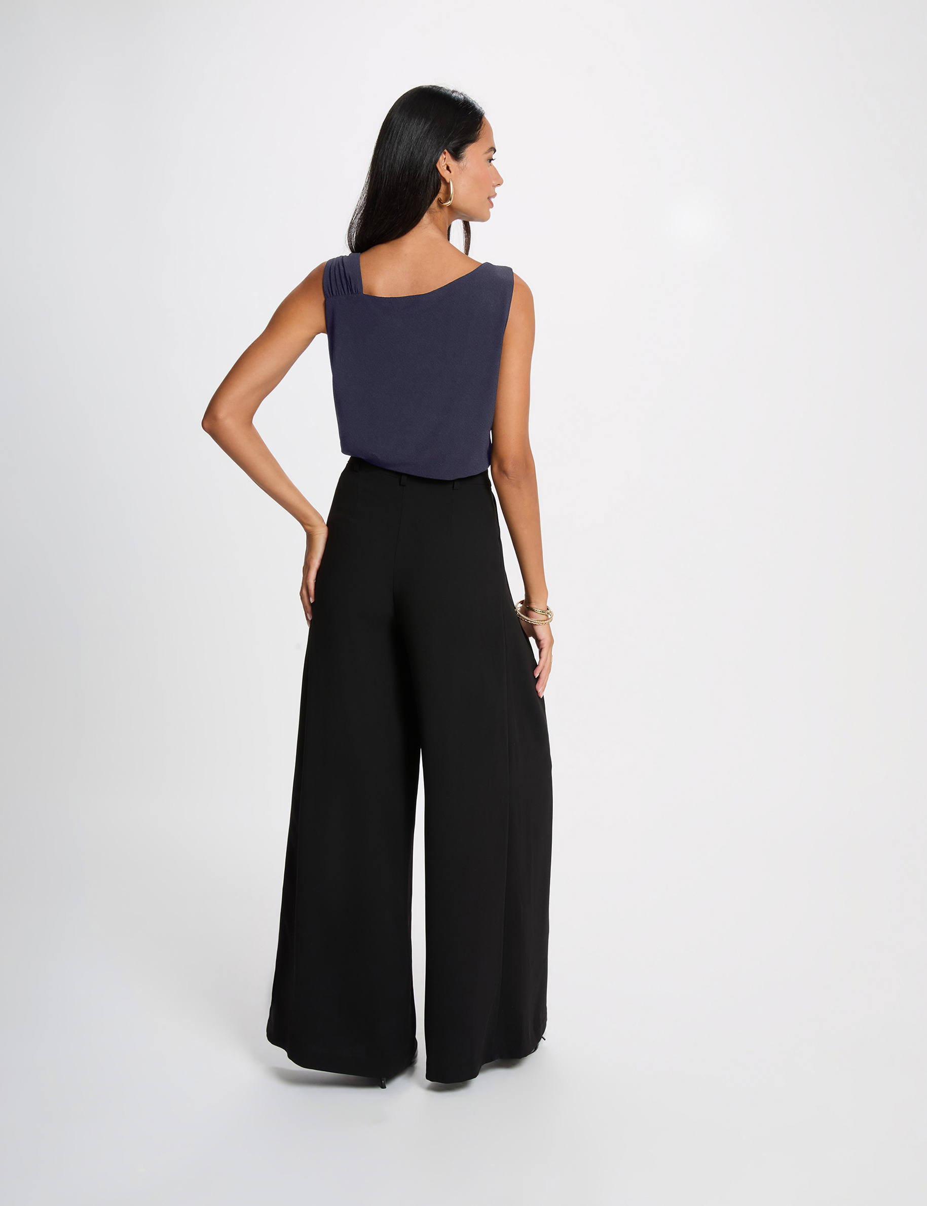 Asymmetrisch T-shirt met sieraad marineblauw vrouw