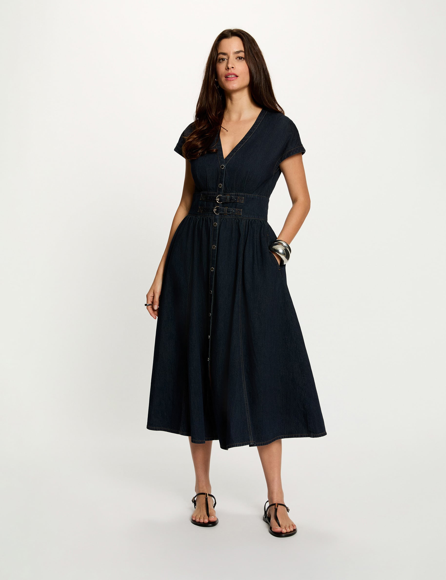 Midijurk van denim bleu vrouw