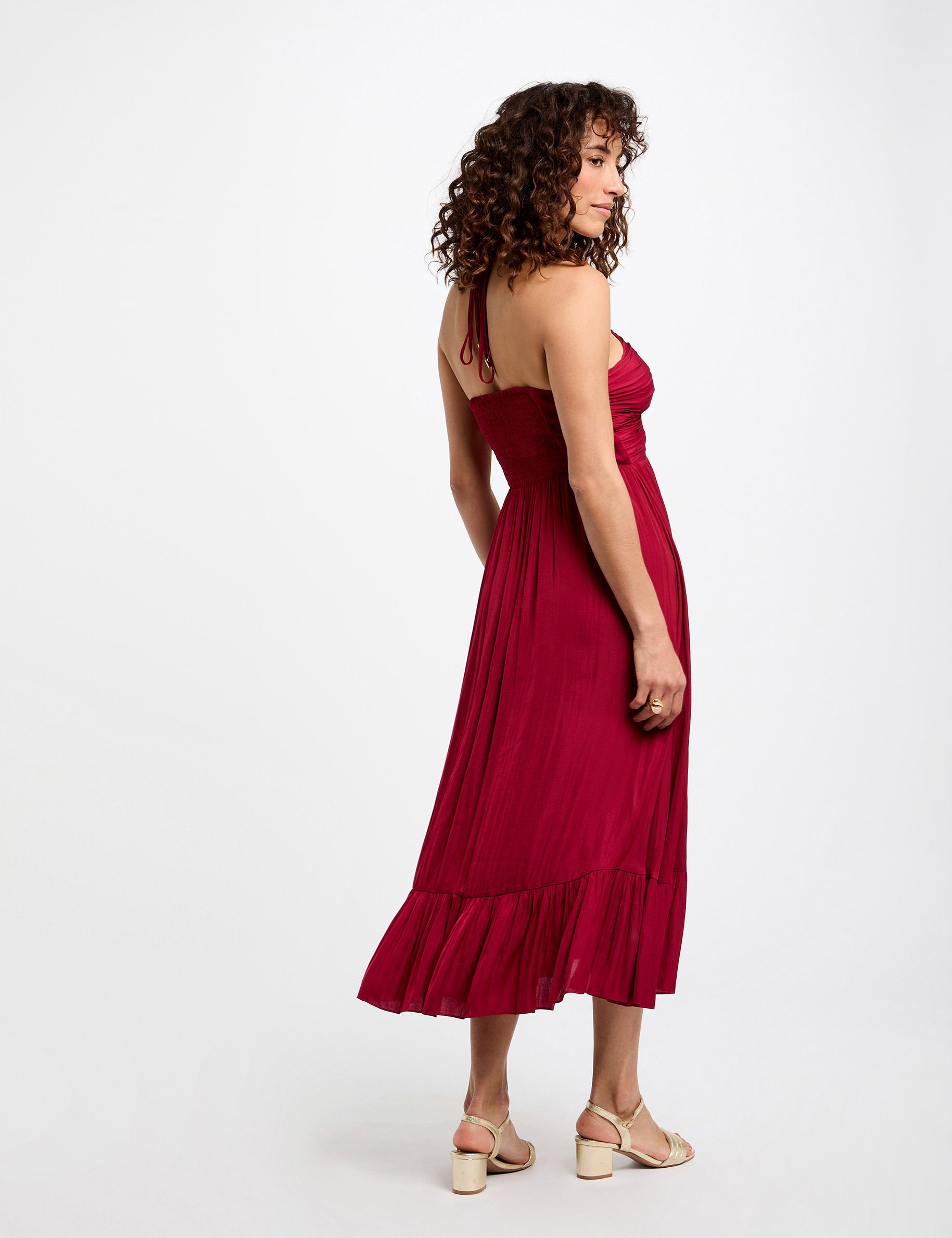 rechte midi jurk met satijnen effect donker rood vrouw Rechte midi-jurk met satijnen effect donker rood vrouw