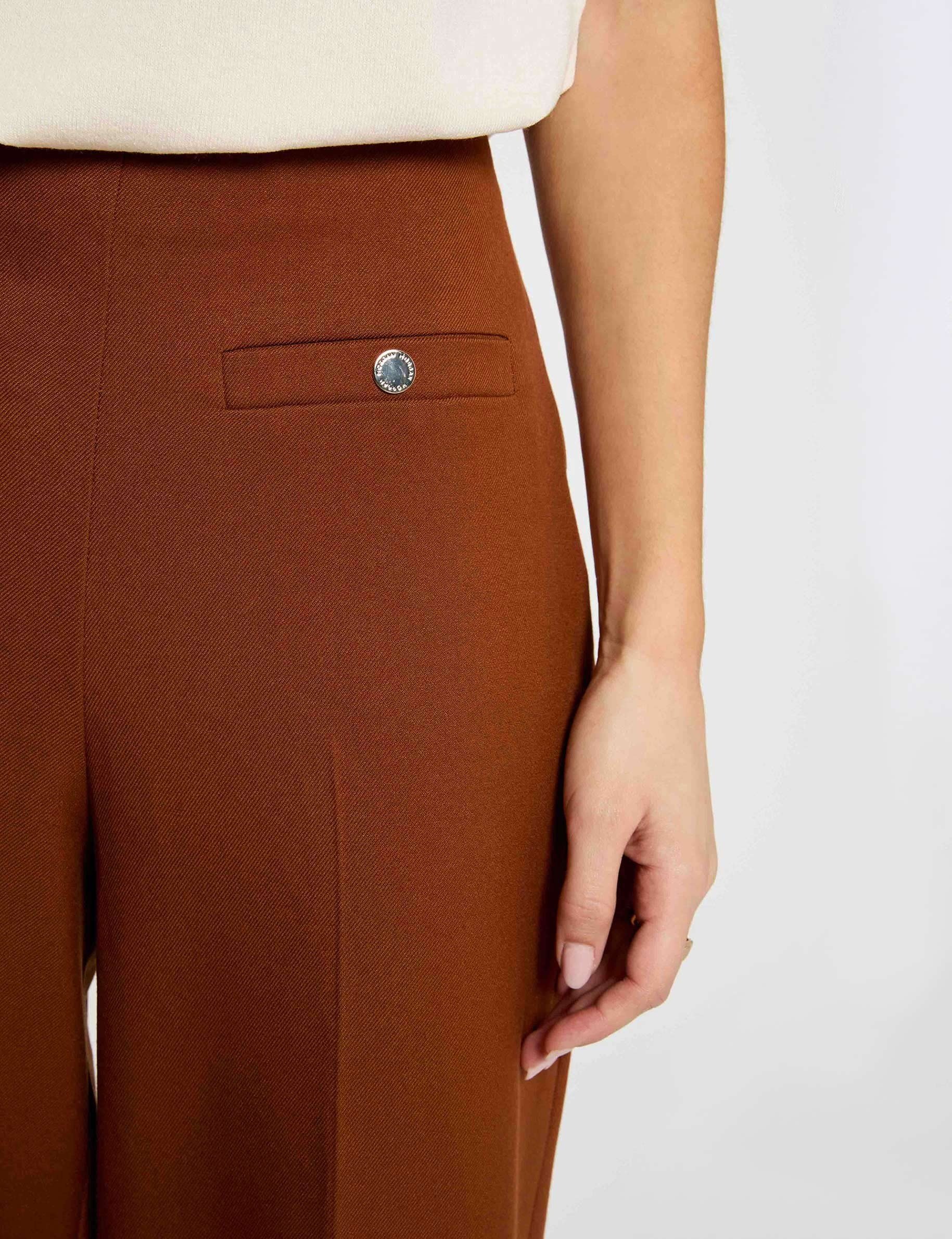 Hoge taille brede broek cognacbruin vrouw