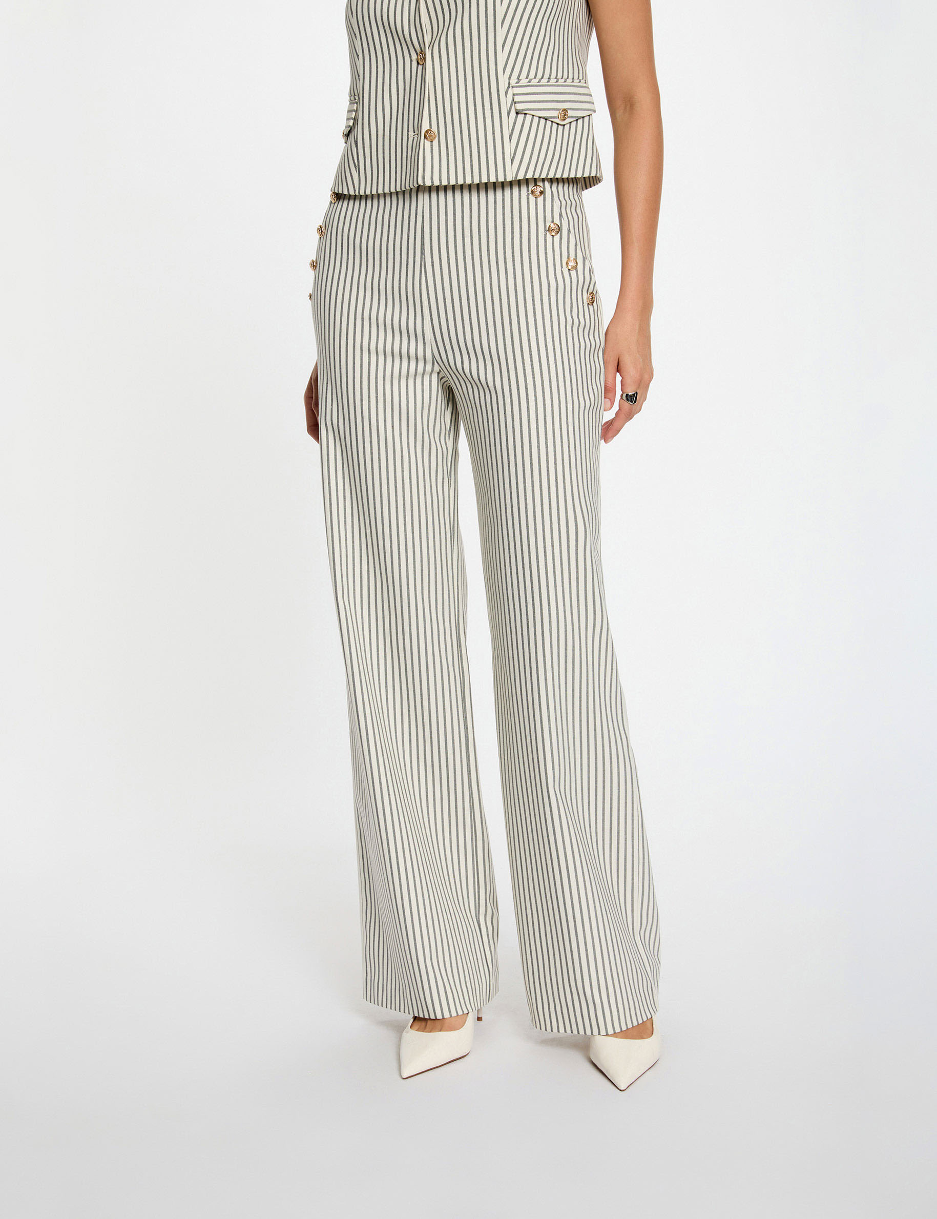 Pantalon large rayé multicolore femme
