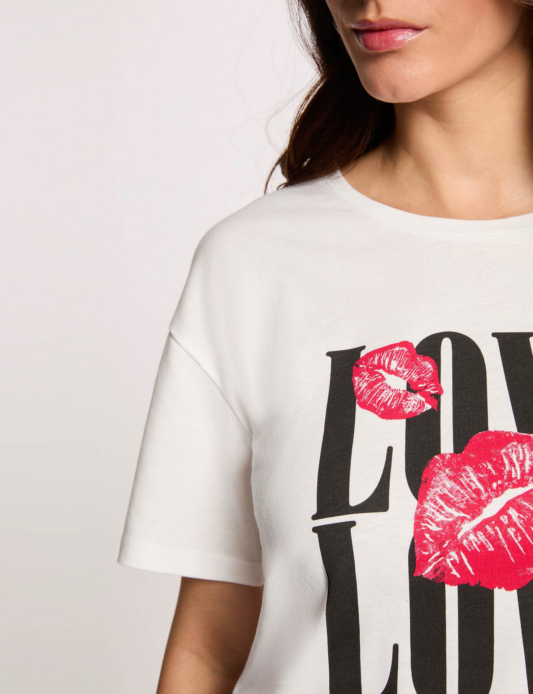 Recht T-shirt met ronde hals helder wit vrouw