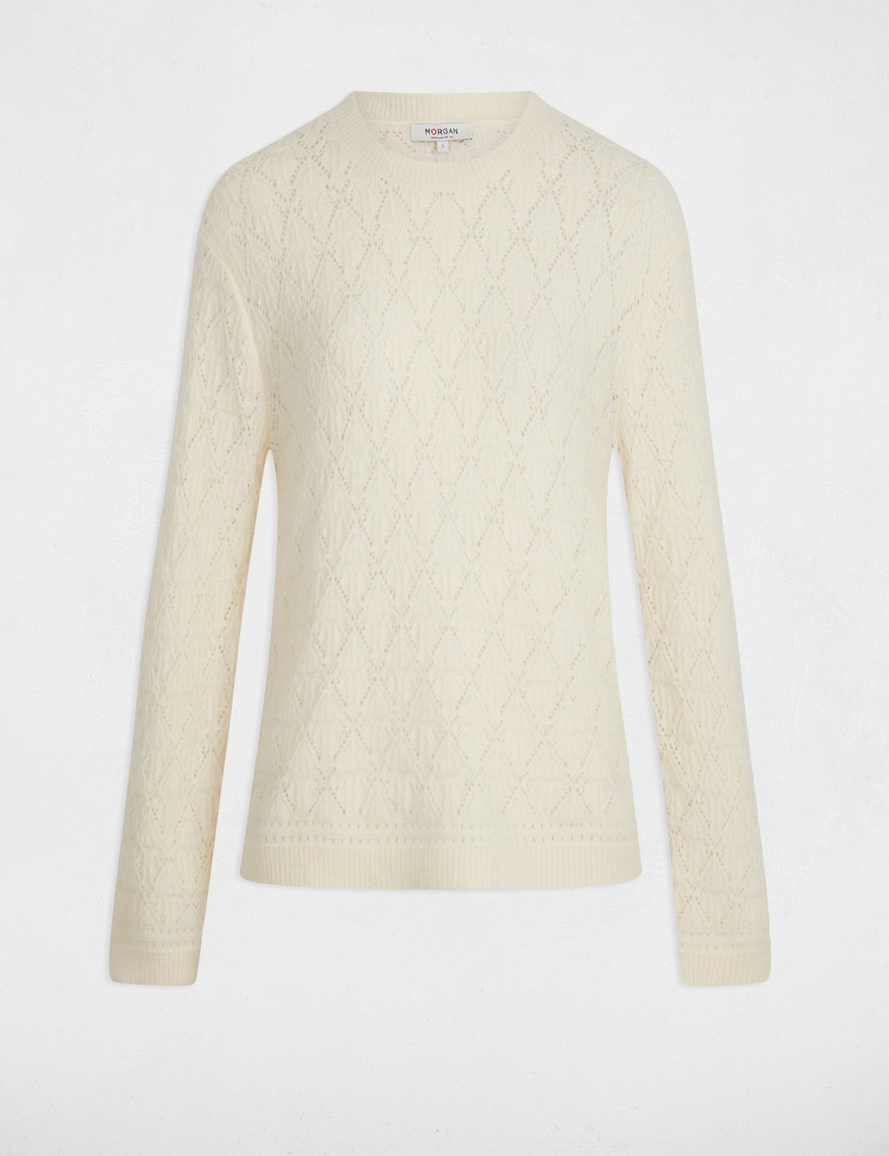Pull col rond fantaisie ivoire femme