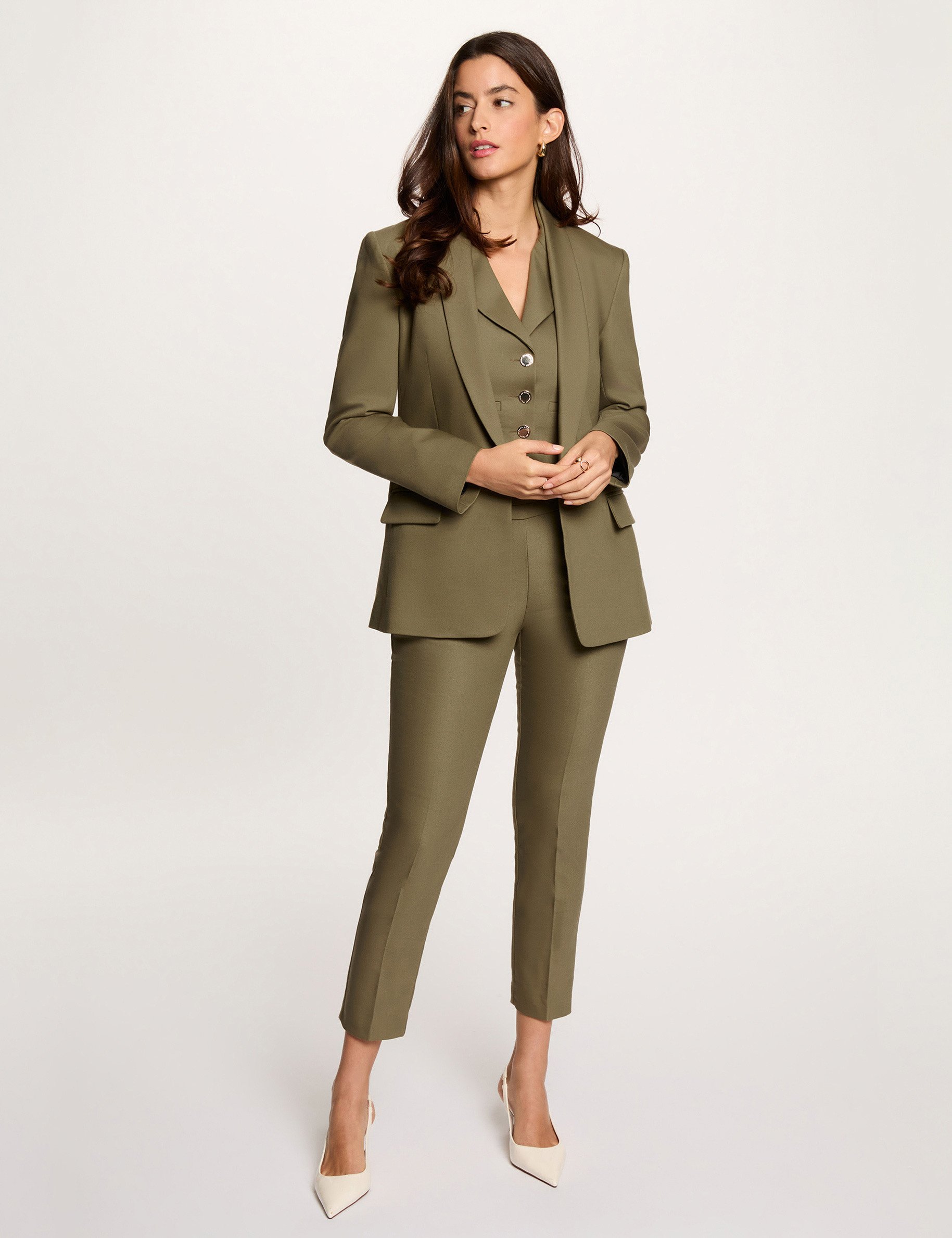 Korte jas met sjaalkraag brons vrouw