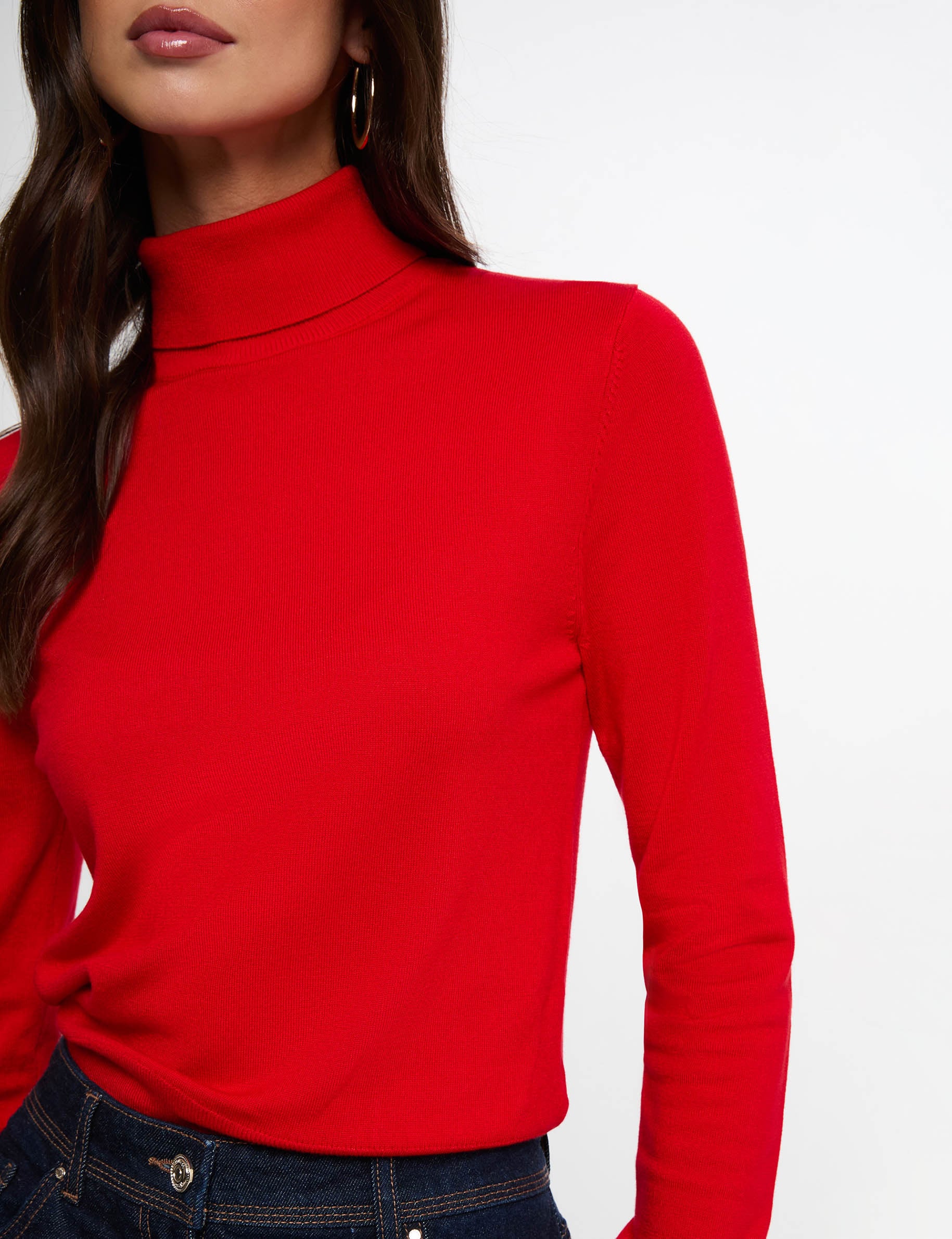 Pull col roul&eacute; rouge femme