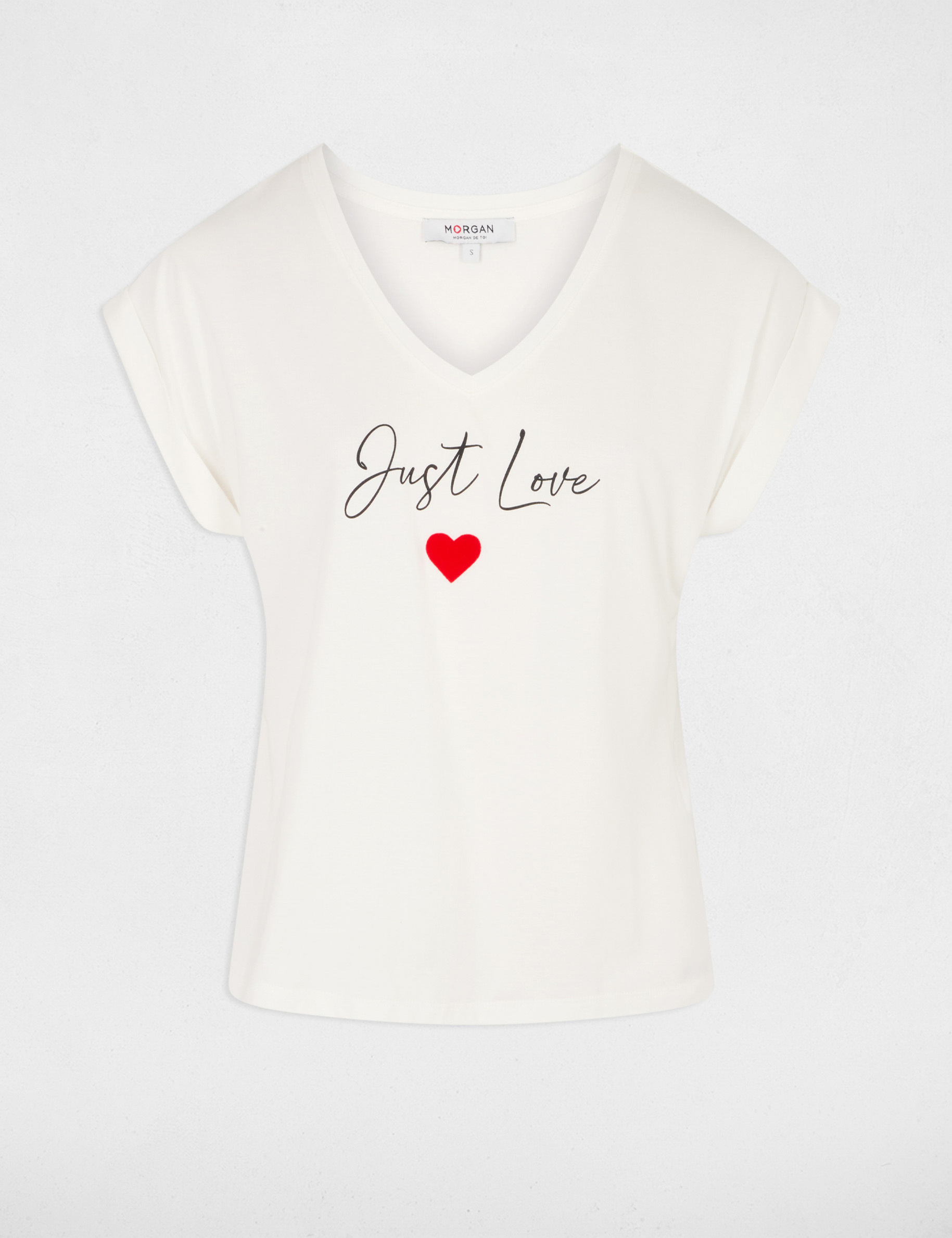 T-shirt court col v blanc femme