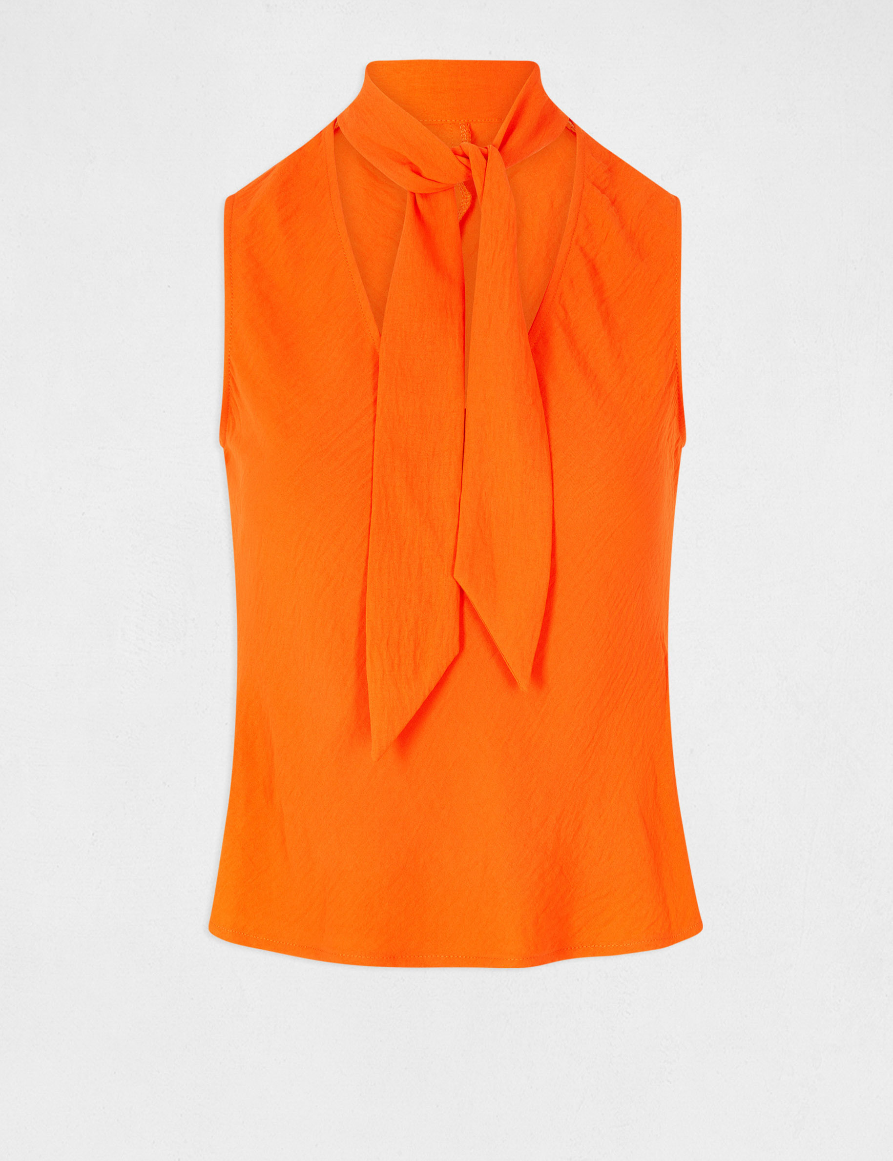 Mouwloze blouse met strikkraag oranje vrouw