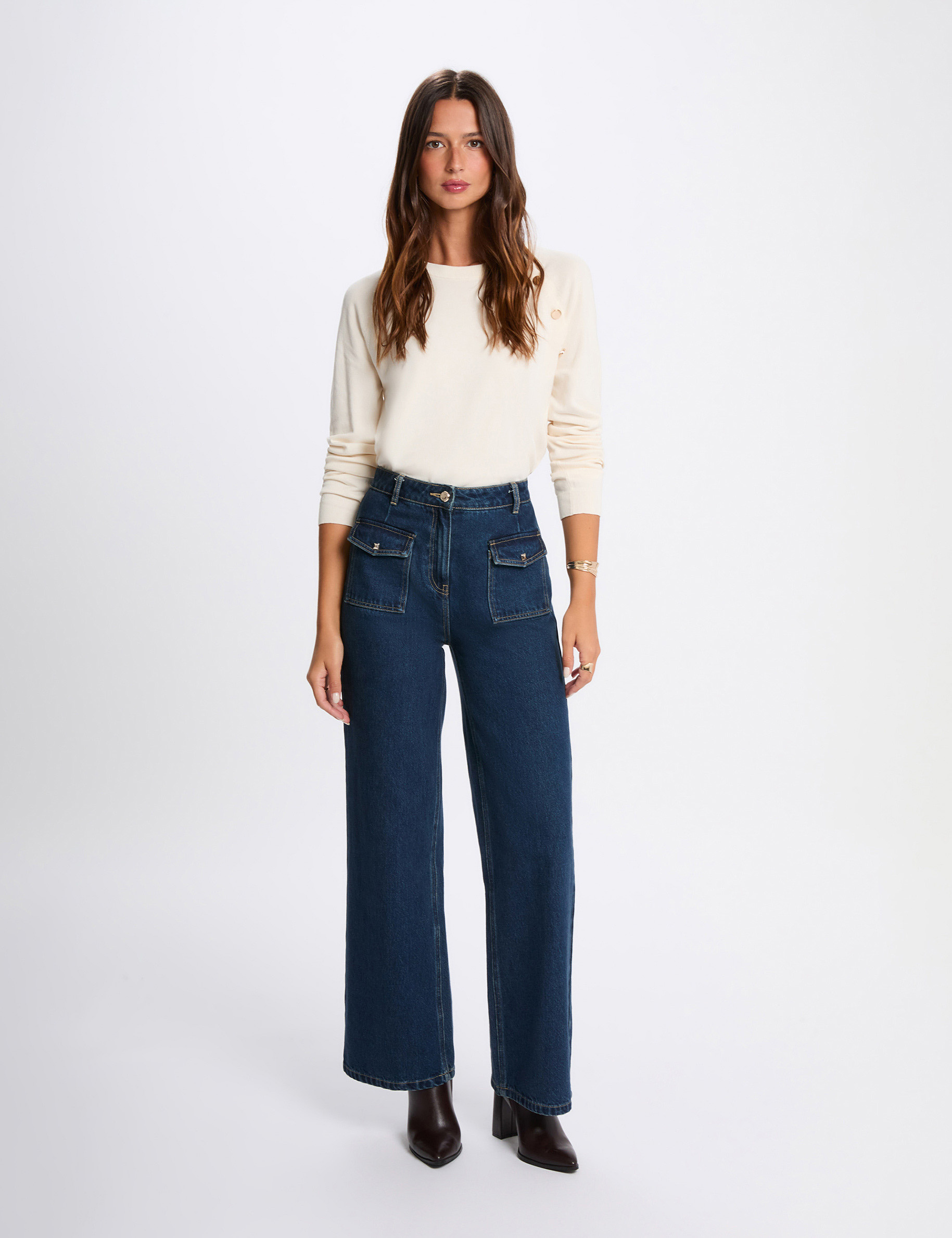 Nauwsluitende dunne trui ivoor vrouw