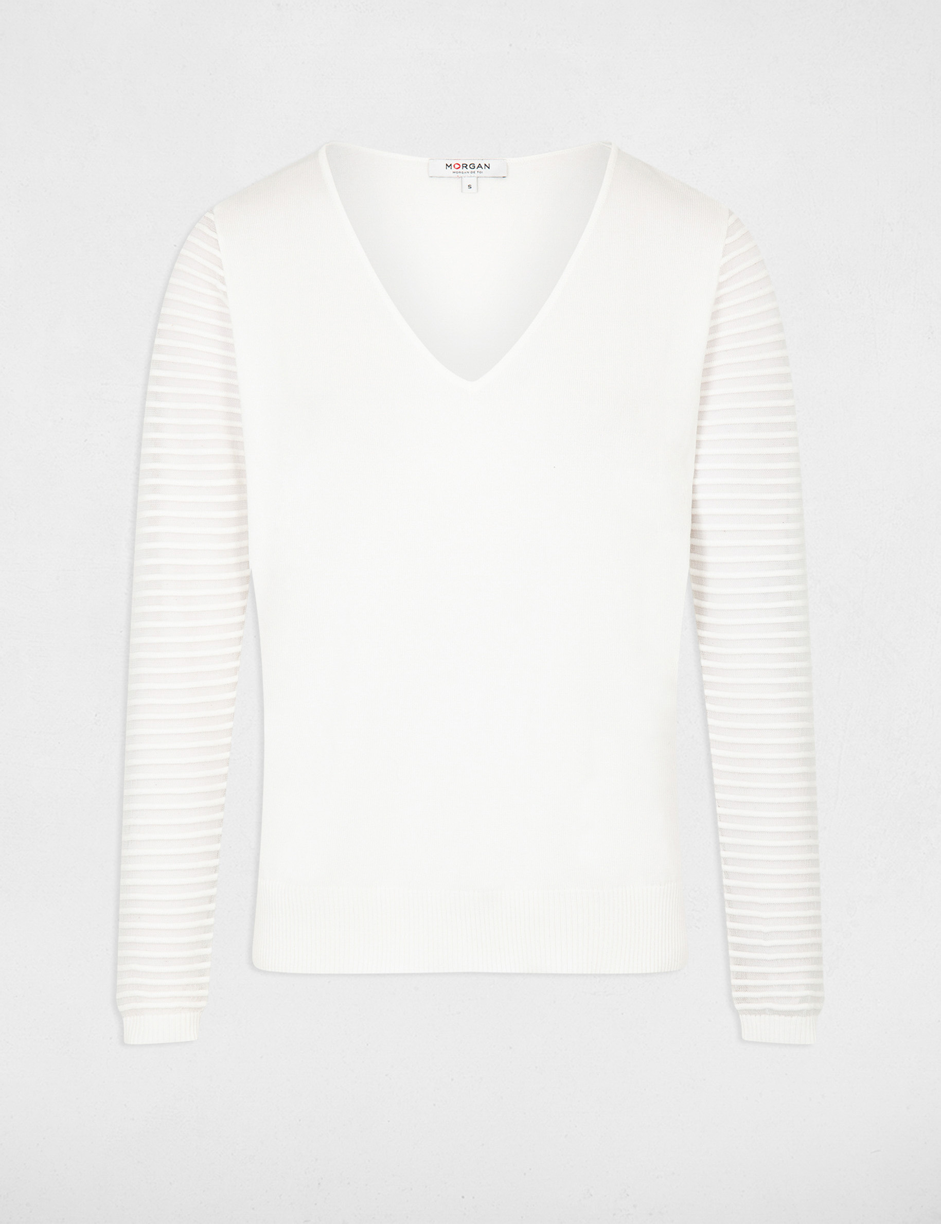 pull col en v manches ajourees ecru femme Pull col en V manches ajourées ecru femme