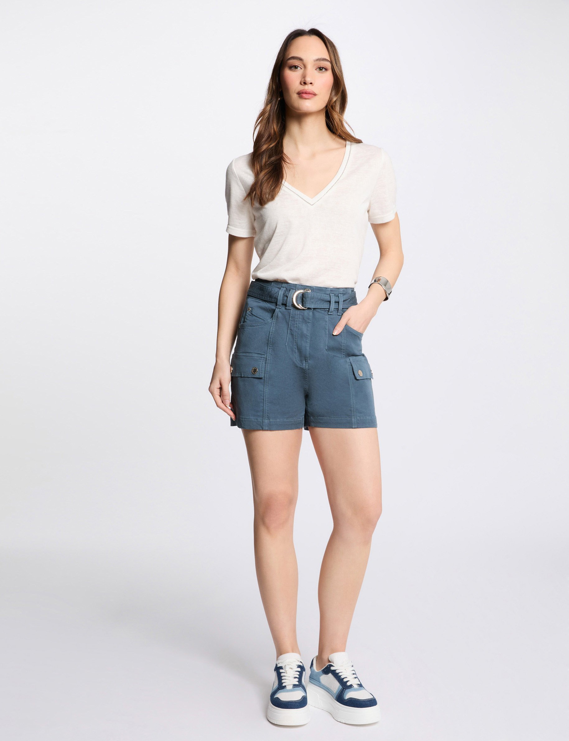 cargoshort met riem bleu petrole vrouw Cargoshort met riem bleu pétrole vrouw