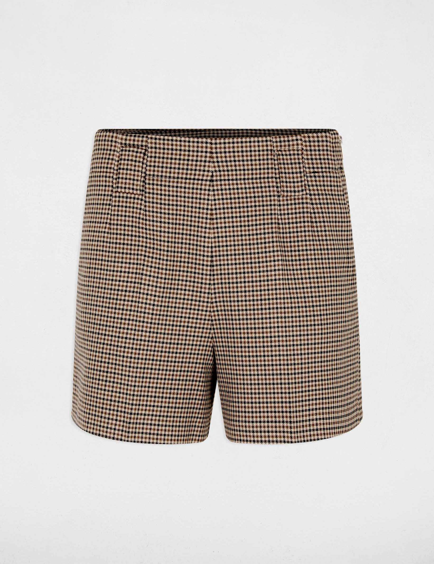 Short tweed taille haute marron femme
