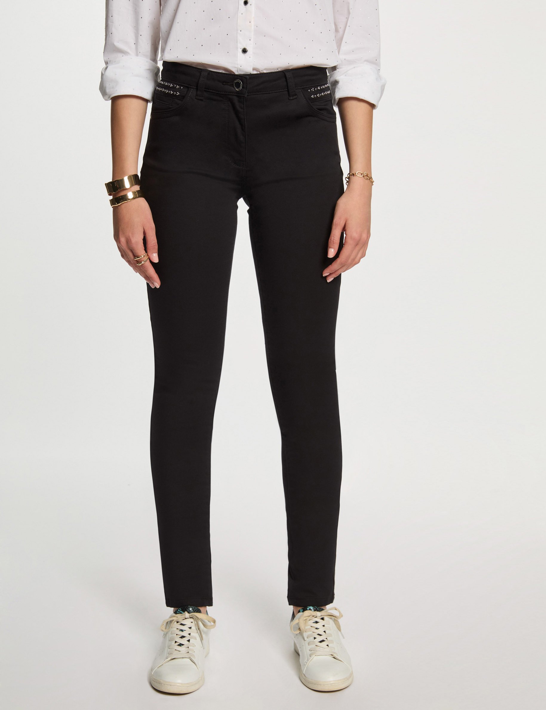 pantalon slim enduit noir femme Pantalon slim enduit noir femme