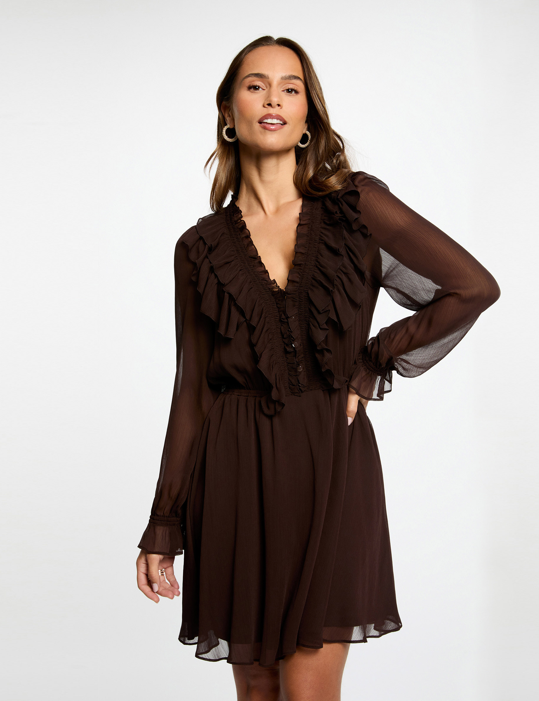 Robe courte ajustée marron foncé femme