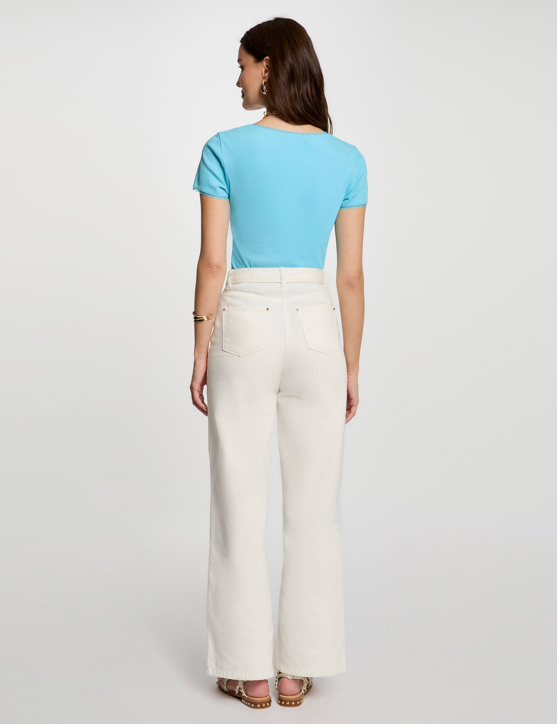 t shirt manches courtes cotele bleu ciel femme T-shirt manches courtes côtelé bleu ciel femme