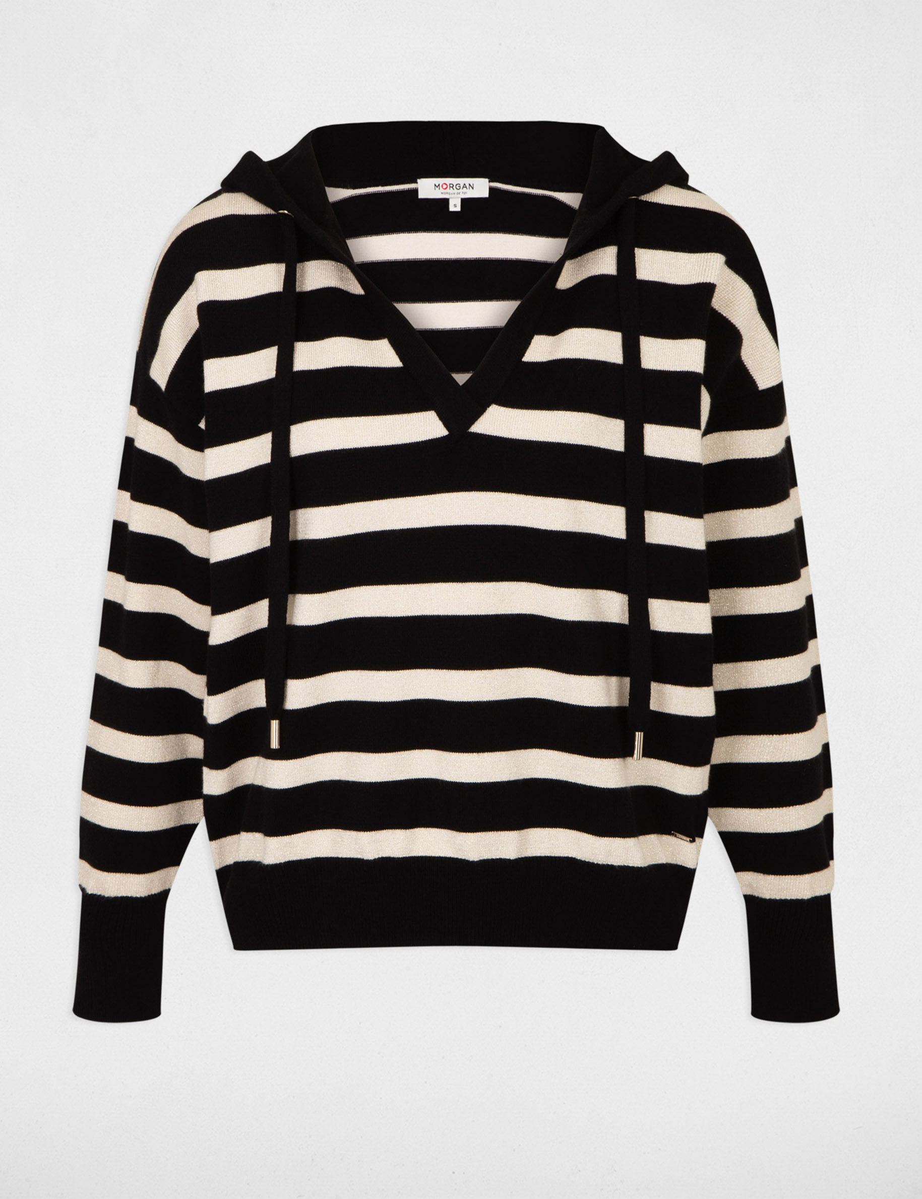 pull col en v a capuche noir femme Pull col en V à capuche noir femme