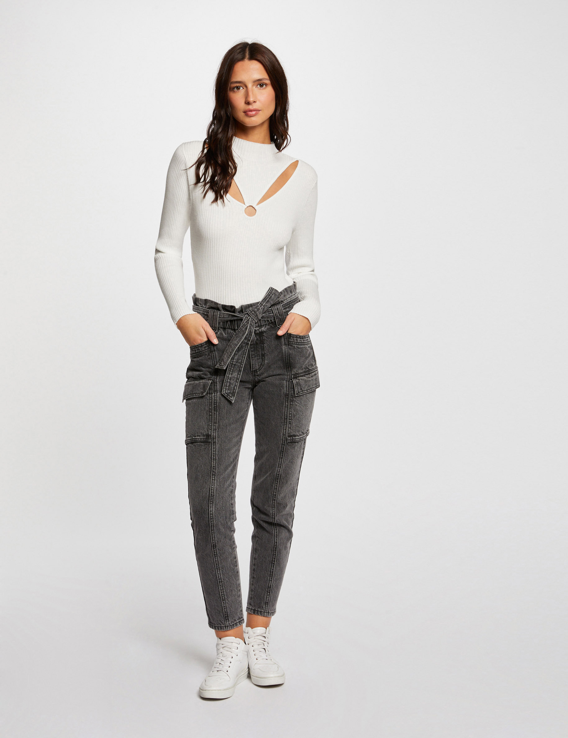 pull manches longues a ouvertures ecru femme Pull manches longues à ouvertures ecru femme
