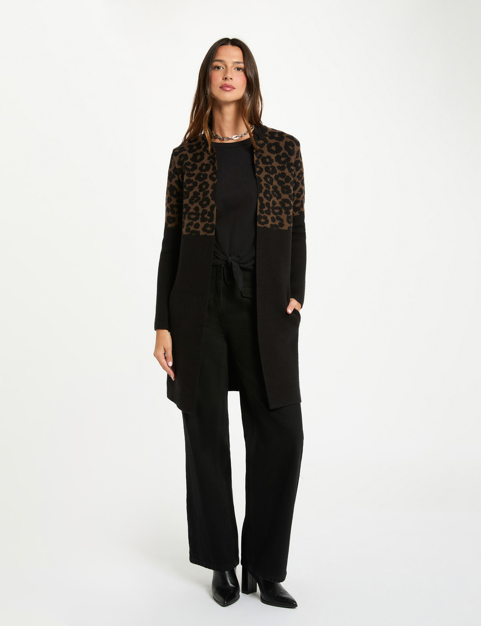 jacquard gilet met luipaardprint meerkleurig vrouw Jacquard gilet met luipaardprint meerkleurig vrouw