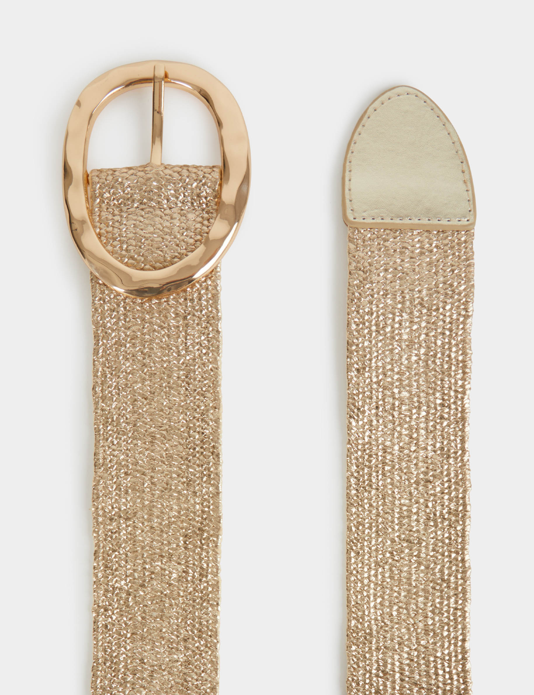 Ceinture large paille jaune or femme