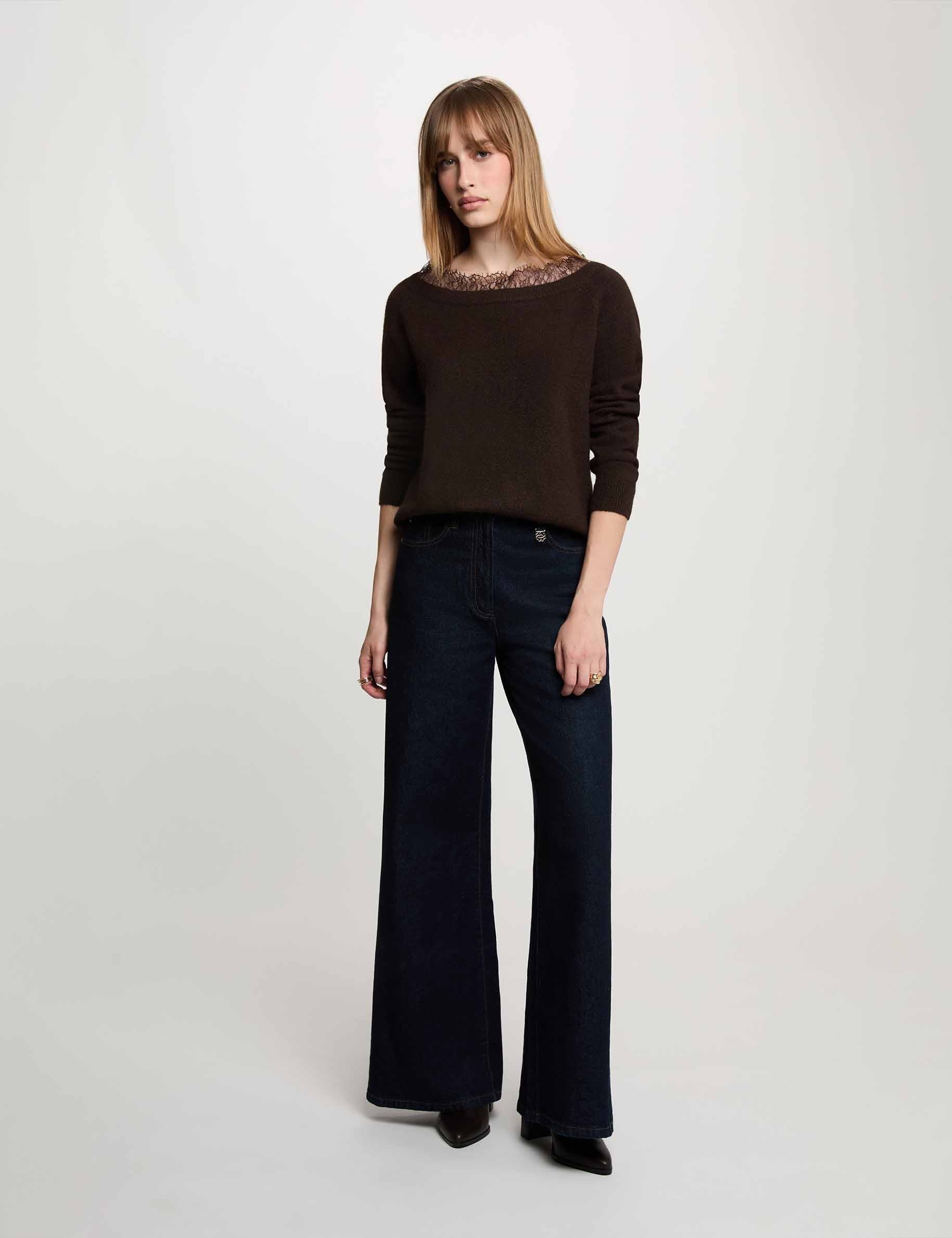 Pull col bateau marron fonc&eacute; femme