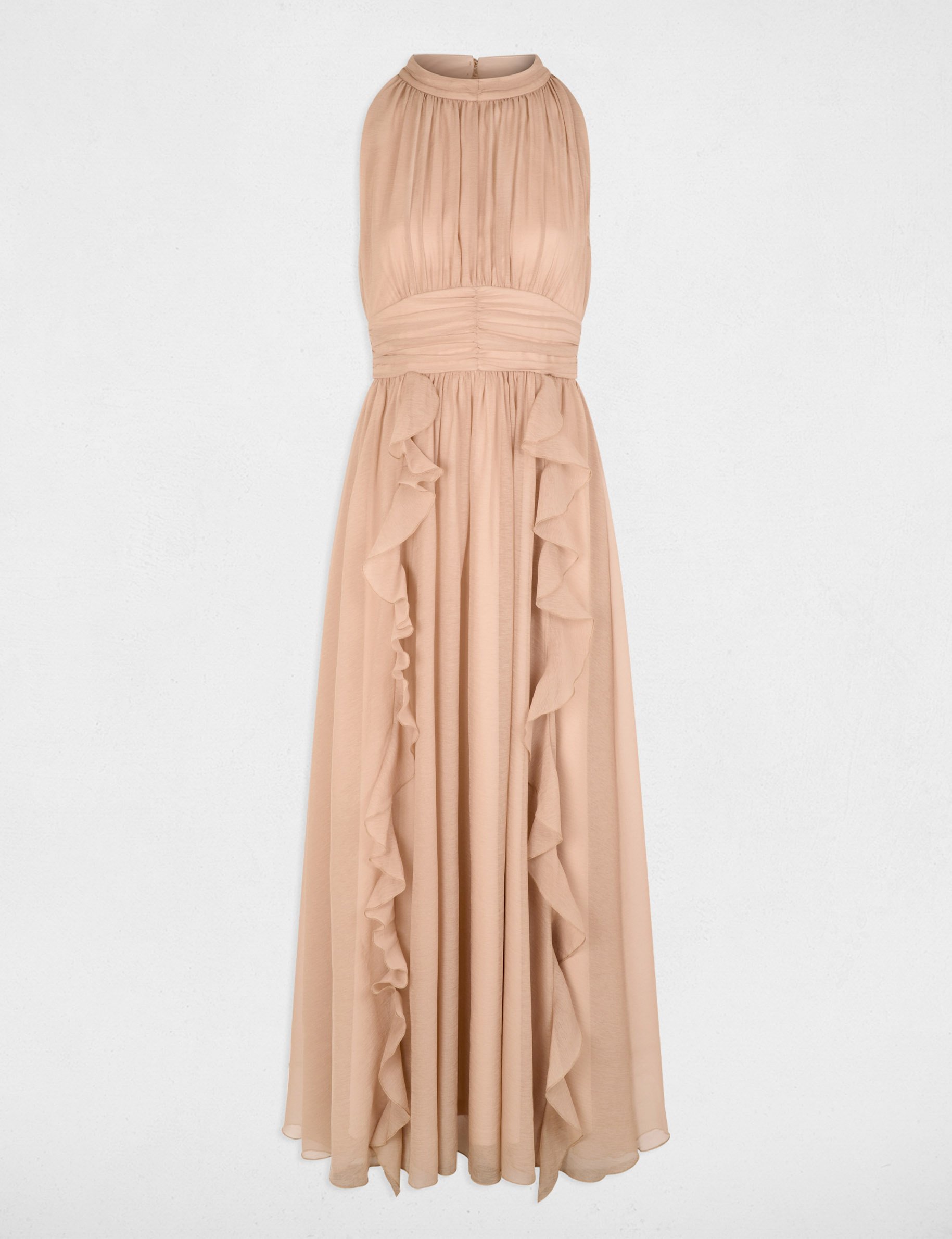 Lange jurk met hoge hals taupe vrouw