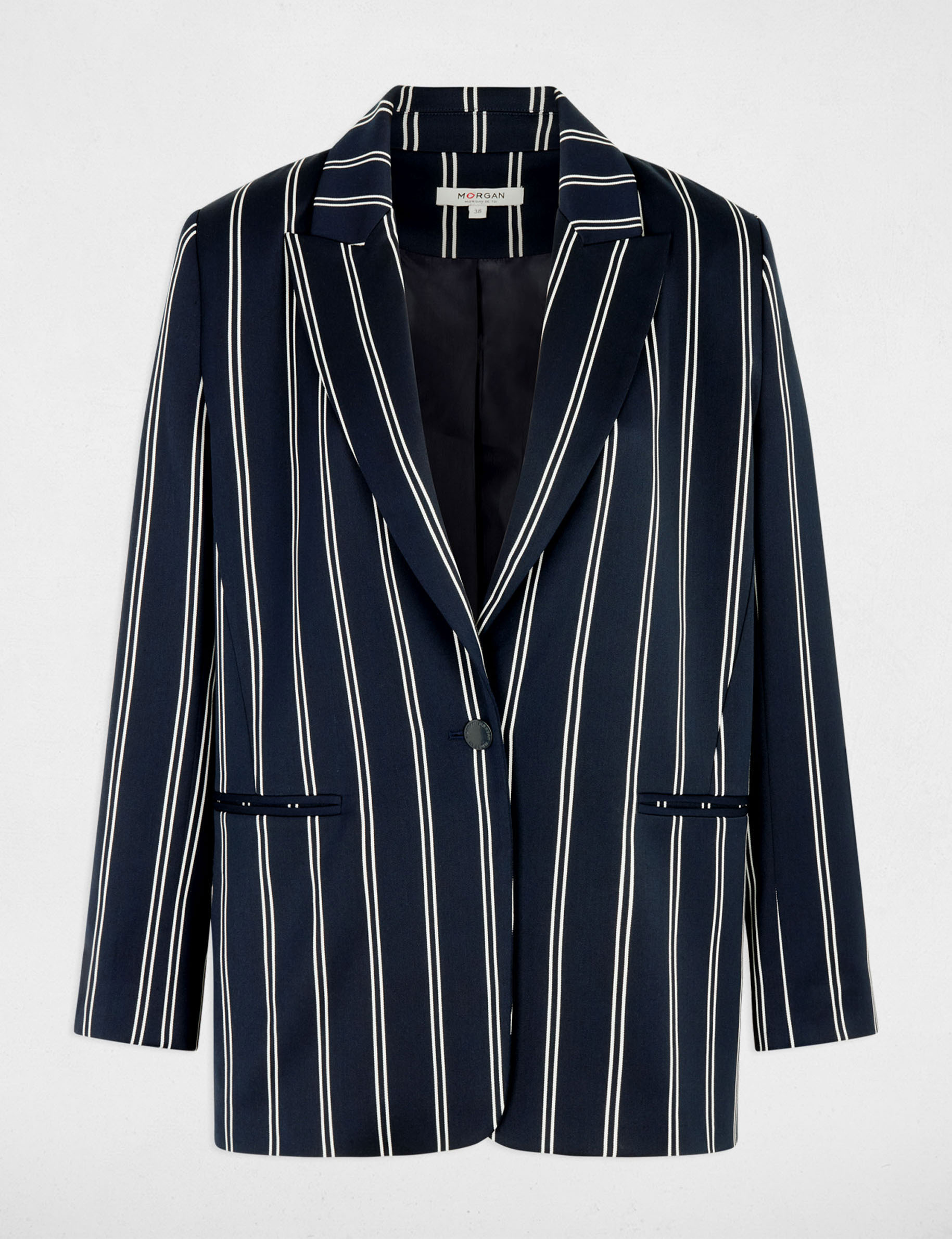 Gestreepte blazer met reverskraag marineblauw vrouw