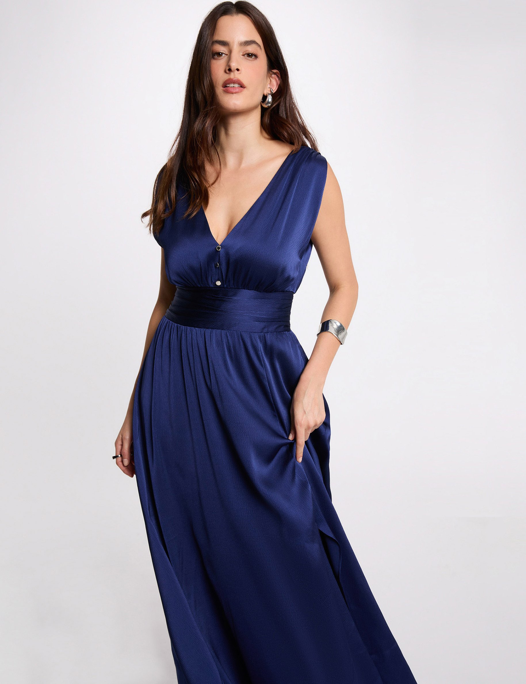 Lange, vloeiende jurk marineblauw vrouw