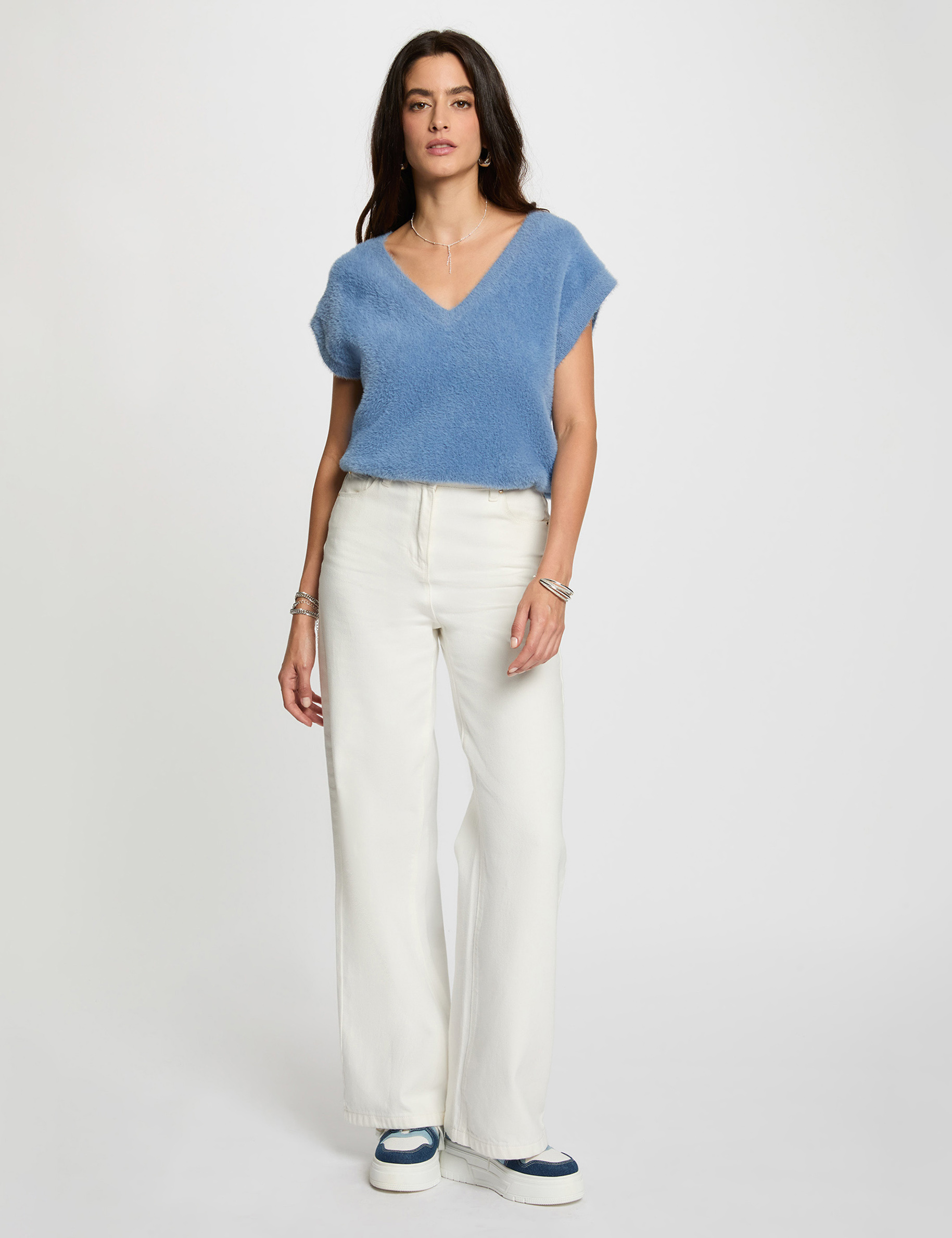 Pull sans manches bleu femme