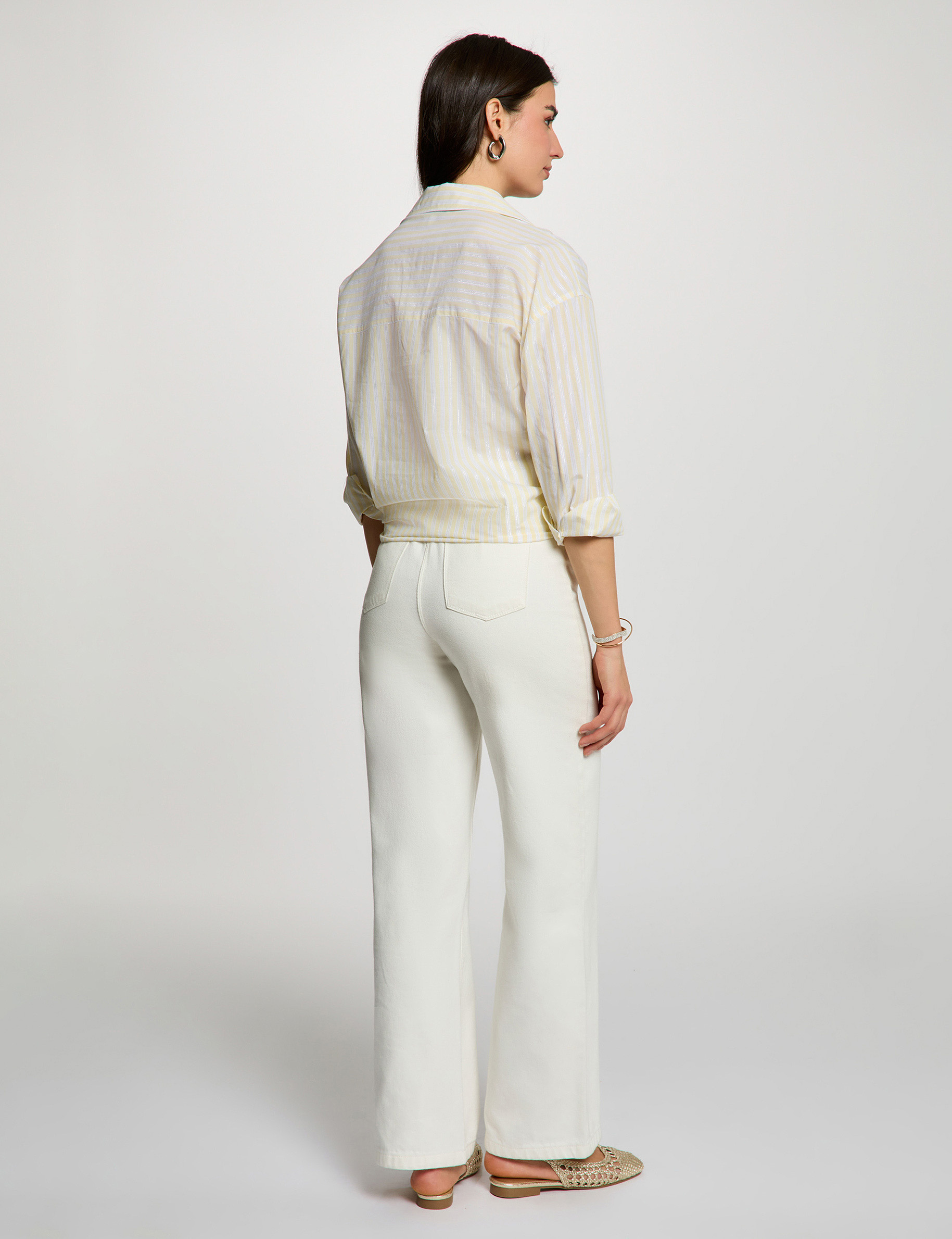 Gestreept overhemd met reverskraag lichtgeel vrouw