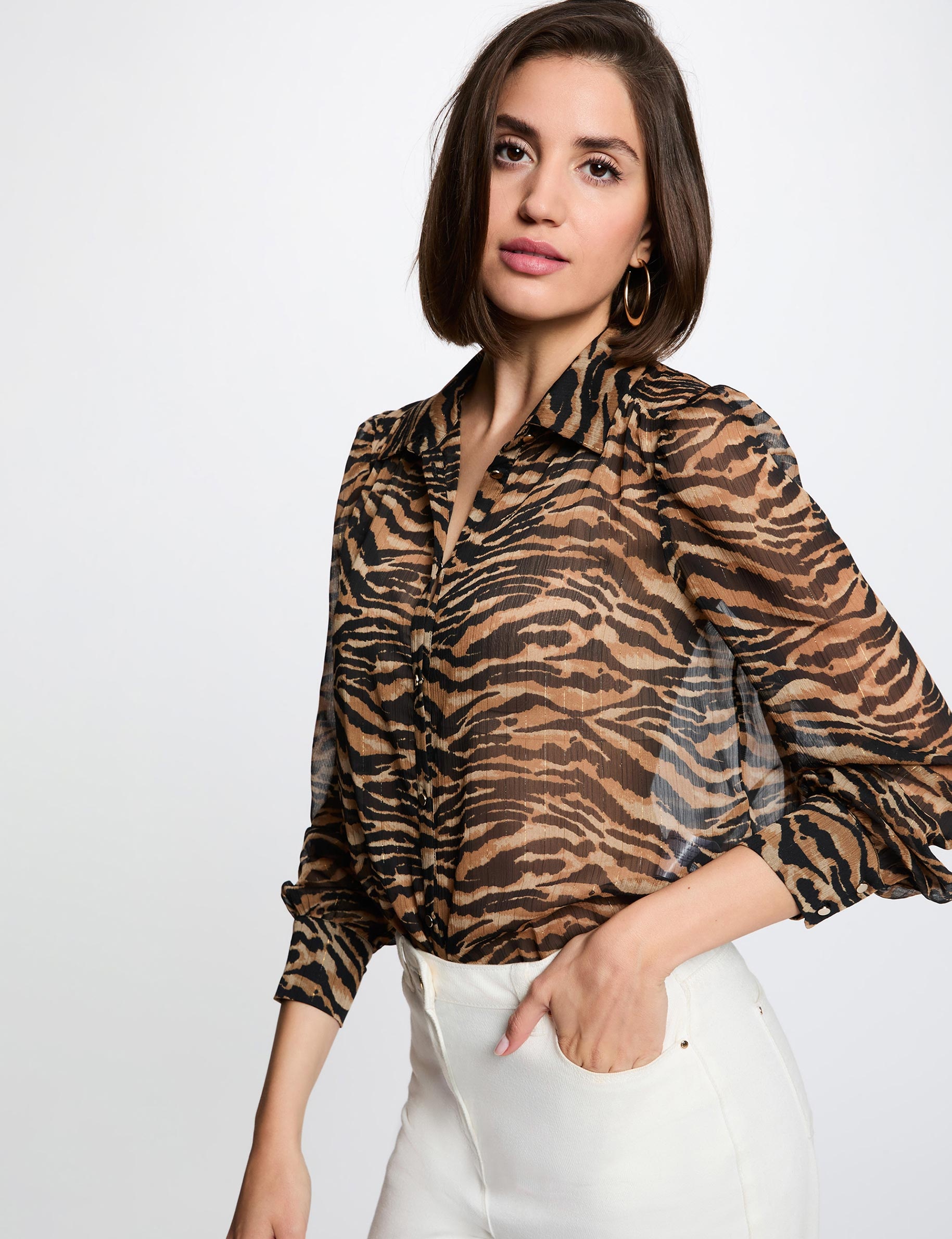 Bedrukte voile blouse meerkleurig vrouw