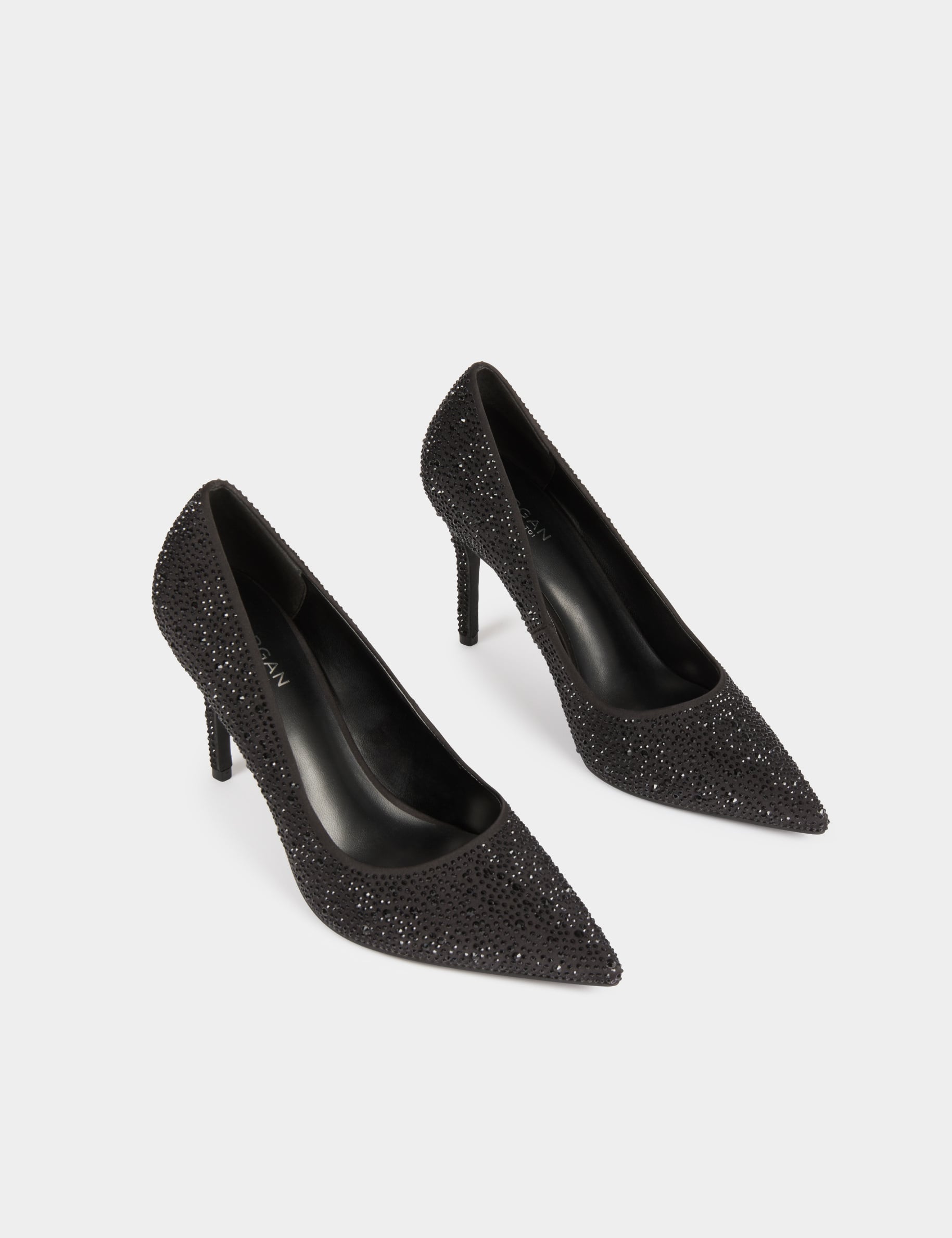 Satijnen pump met strass zwart vrouw