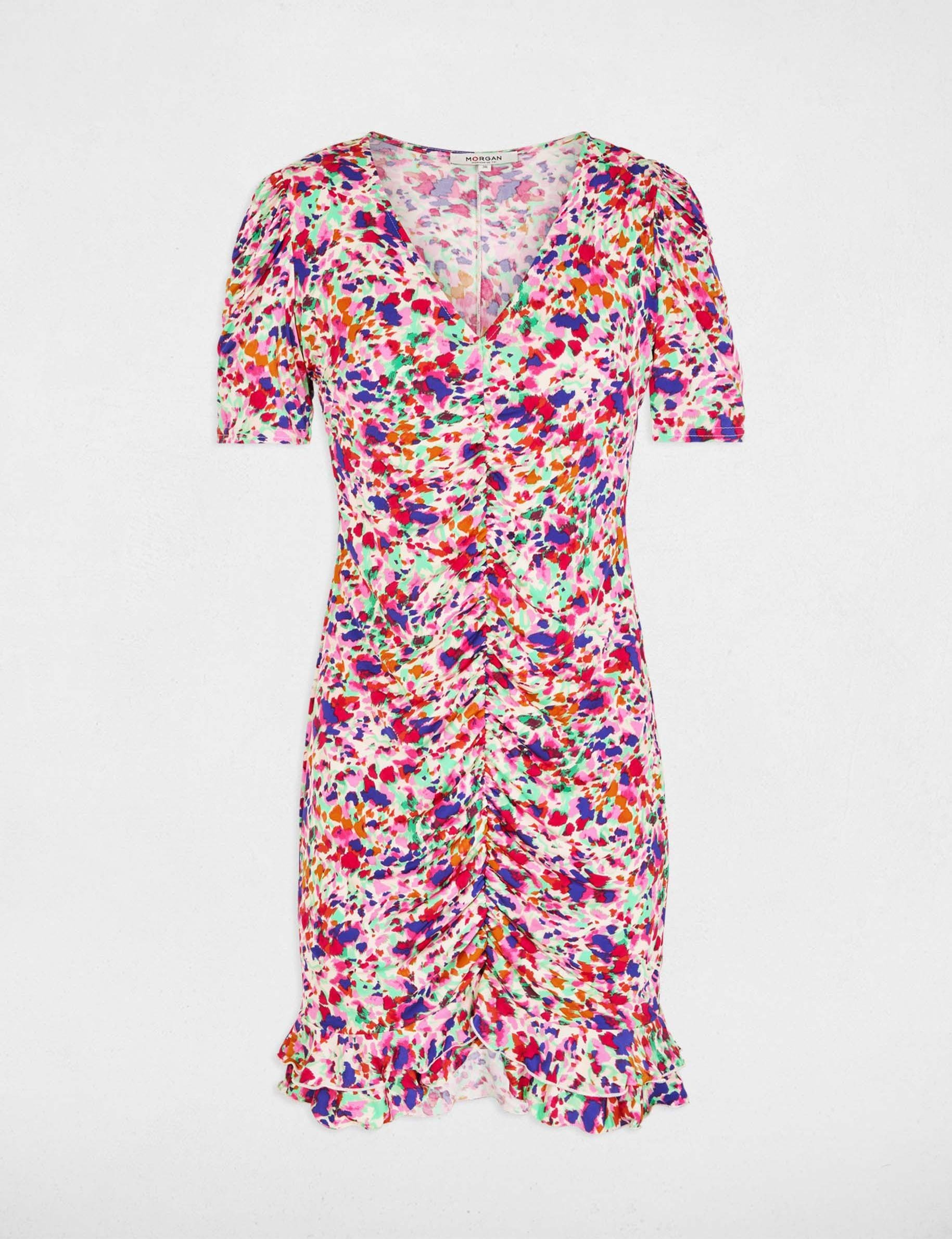 Robe courte manches bouffantes multicolore femme