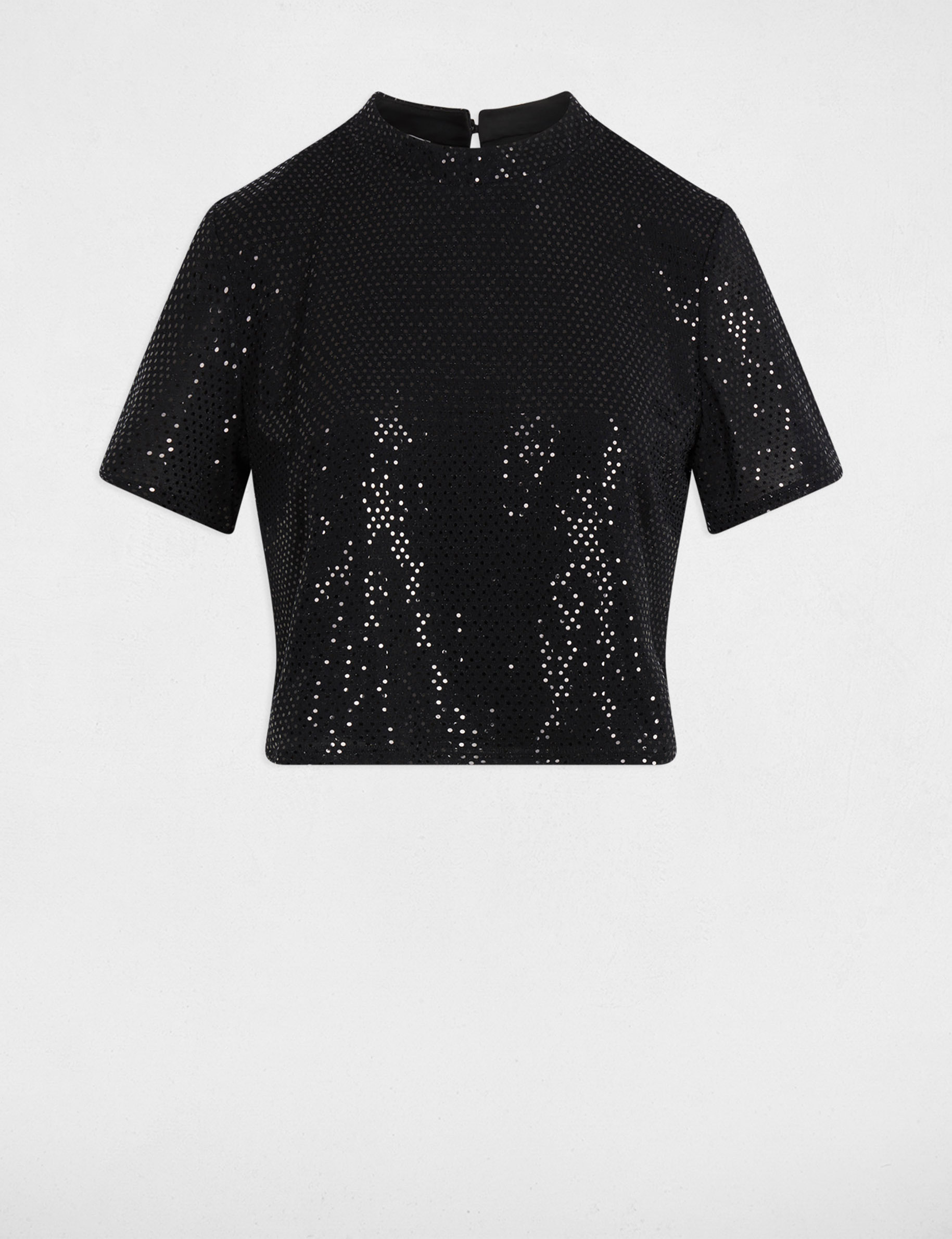 t shirt sequins col montant noir femme T-shirt sequins col montant noir femme
