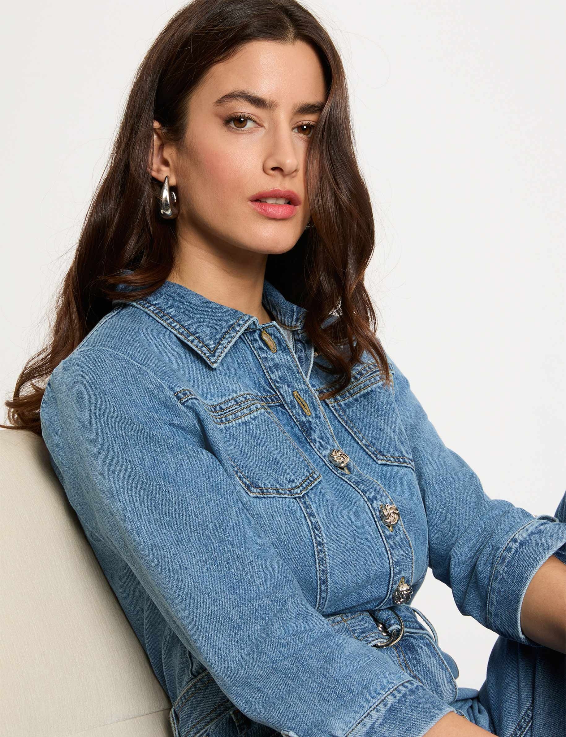 Spijker jumpsuit met wijde pijpen stone washed denim vrouw