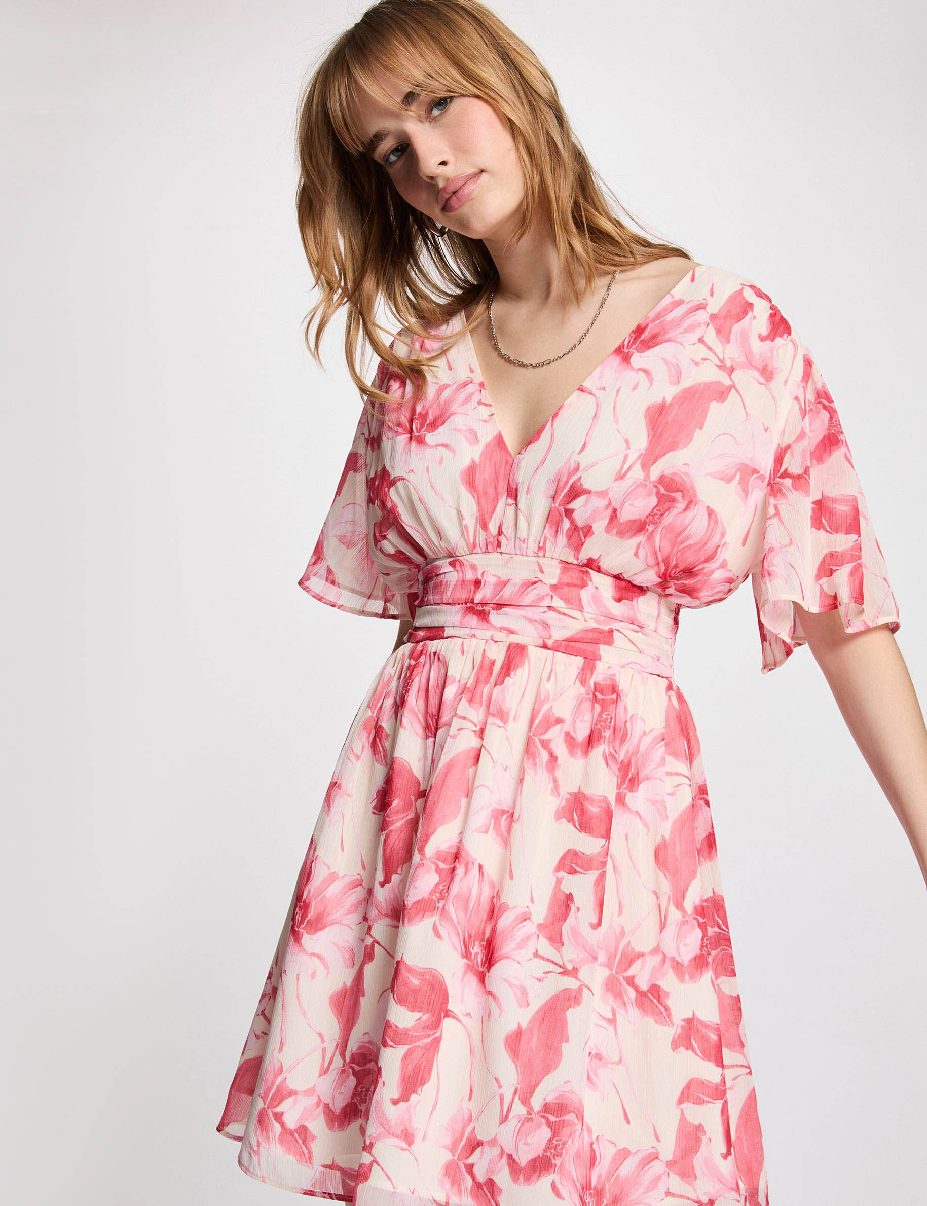 Robe cache-coeur manches volant&eacute;es multicolore femme