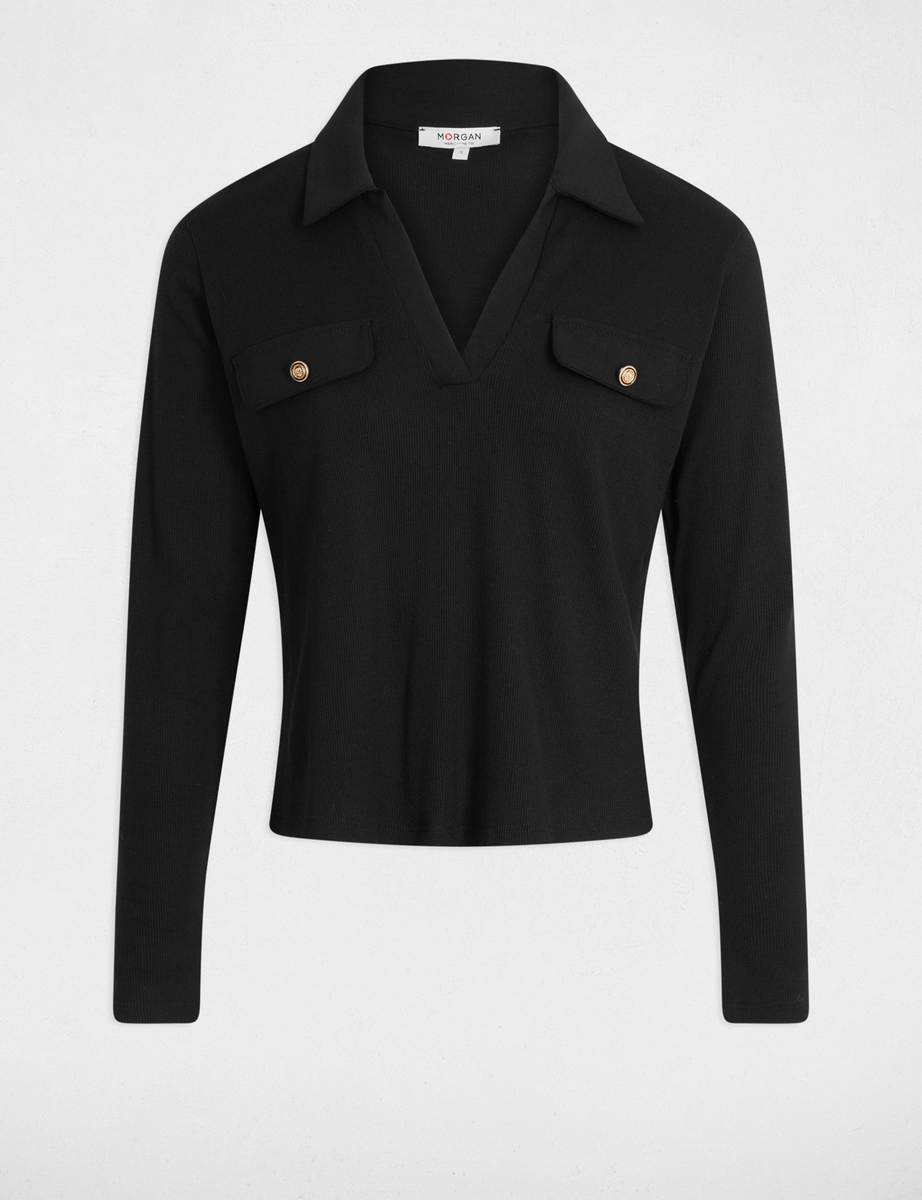 maille col a revers noir femme Maille col à revers noir femme