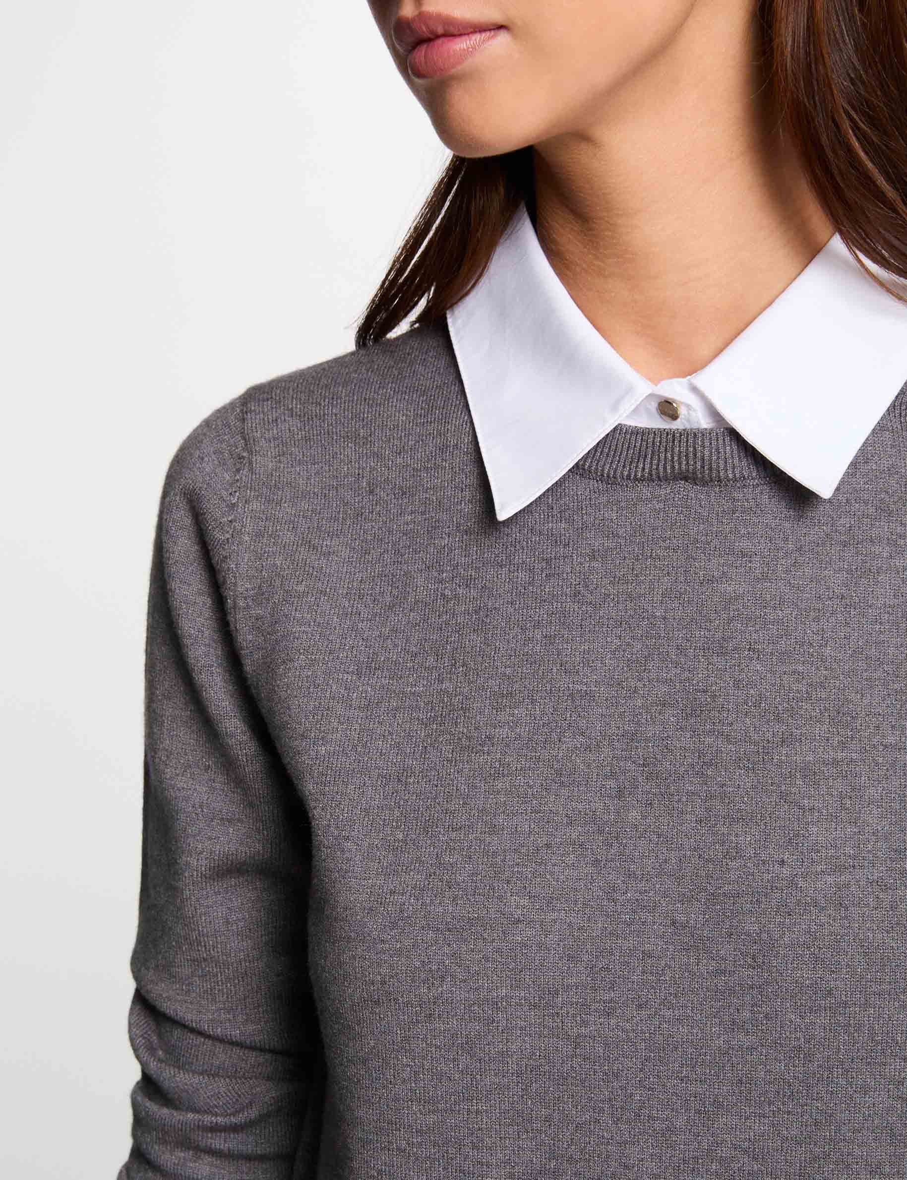 pull col chemise gris clair femme Pull col chemise gris clair femme