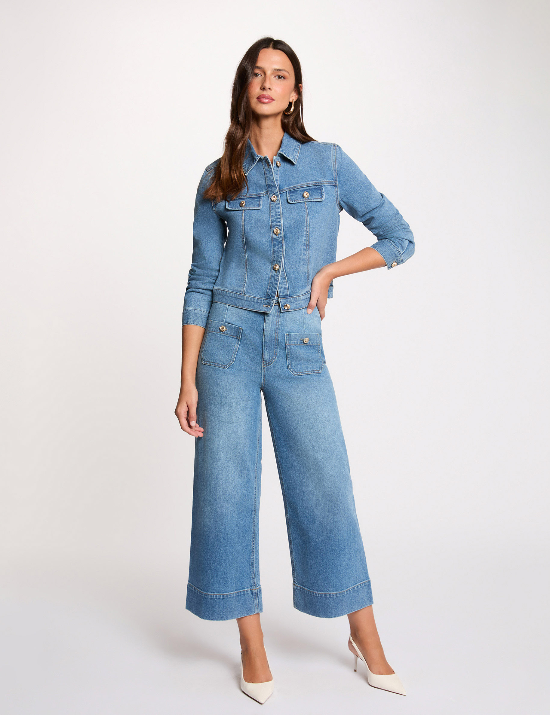 Jean large taille haute denim stone femme