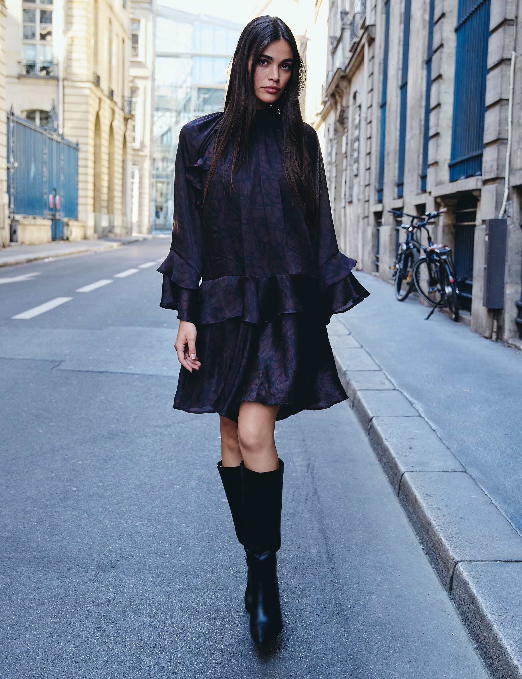 Robe courte col montant multicolore femme