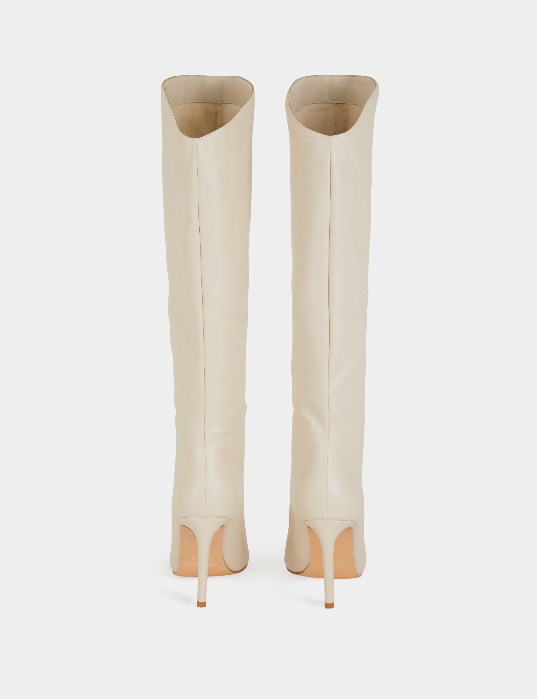 Bottes hautes à talons aiguilles en cuir ivoire femme
