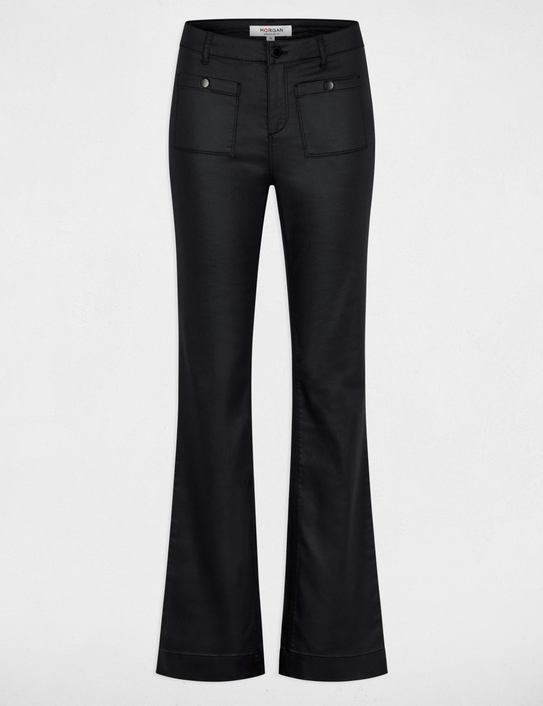 Bootcut broek met coating zwart vrouw